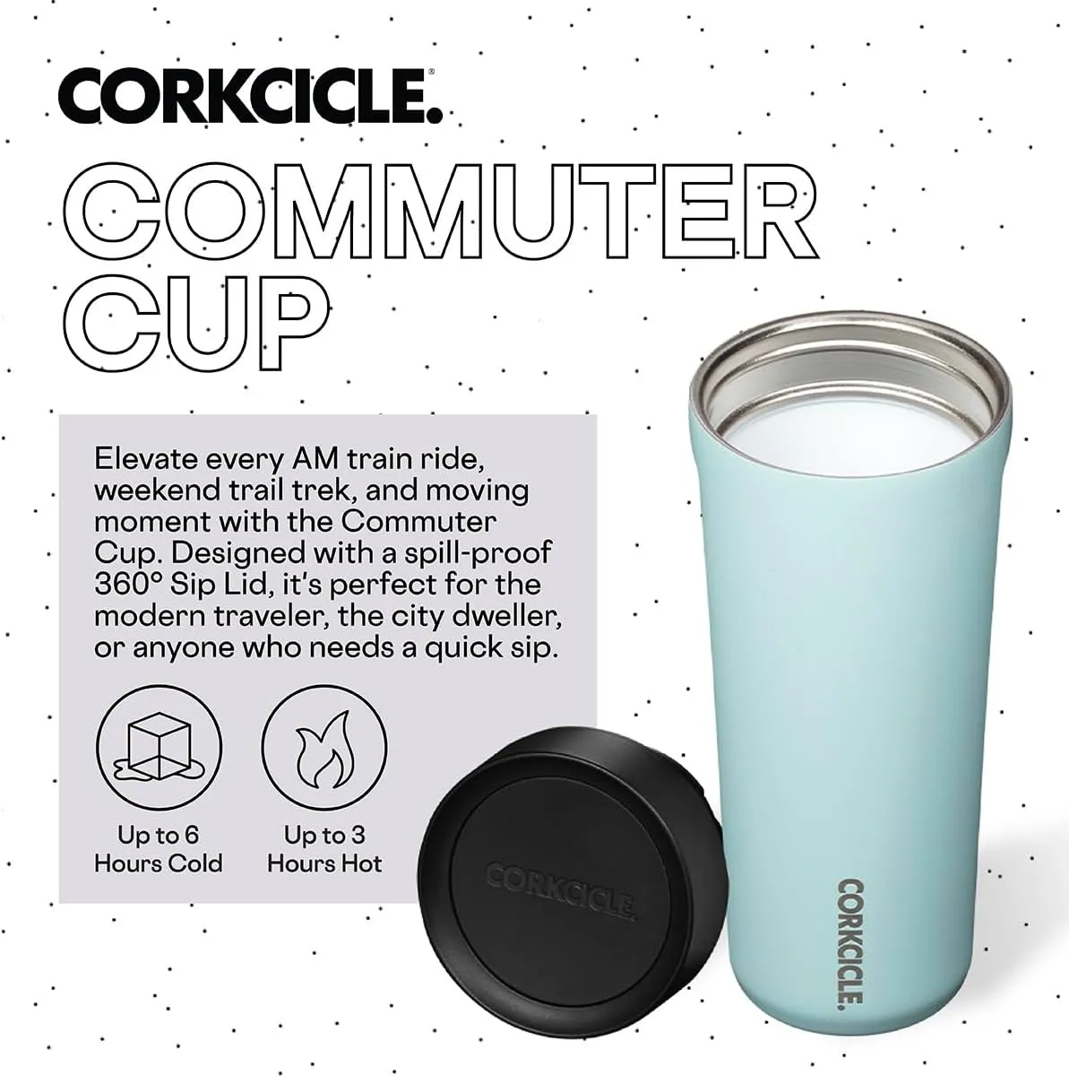 Corkcicle Commuter Cup Travel Mug with 360° Sip Lid, Gloss Powder Blue, 17 oz – Insulated Coffee Mug with Lid Keeps Beverages Cold 18 Hours, Hot 5 Hours – Cupholder Friendly & Spill-Proof Slim Tumbler