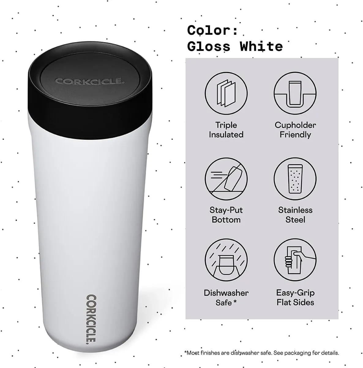 Corkcicle Commuter Cup Travel Mug with 360° Sip Lid, Gloss White, 17 oz – Insulated Coffee Mug with Lid Keeps Beverages Cold 18 Hours, Hot 5 Hours – Cupholder Friendly & Spill-Proof Slim Tumbler