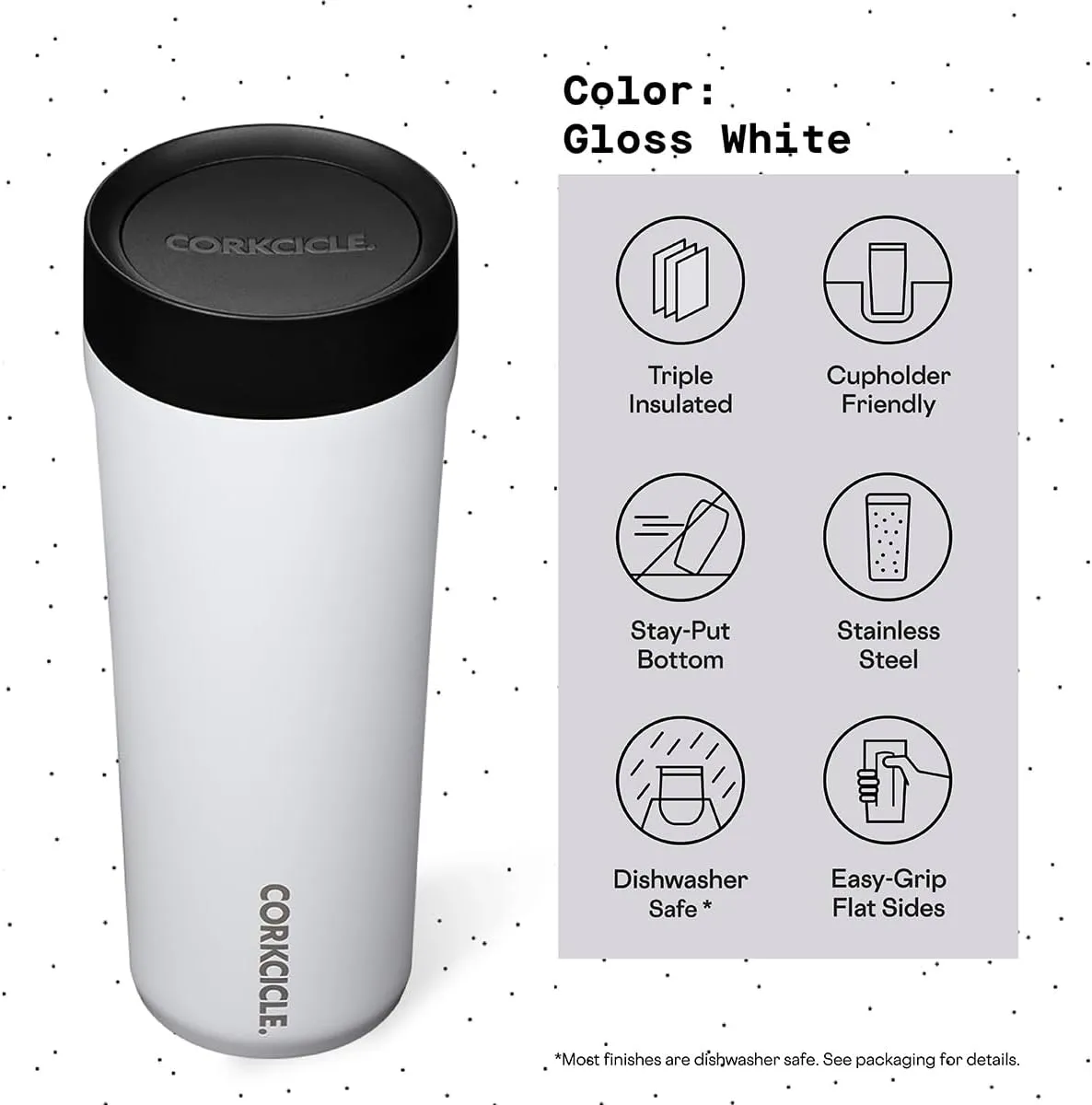 Corkcicle Commuter Cup Travel Mug with 360° Sip Lid, Gloss White, 17 oz – Insulated Coffee Mug with Lid Keeps Beverages Cold 18 Hours, Hot 5 Hours – Cupholder Friendly & Spill-Proof Slim Tumbler