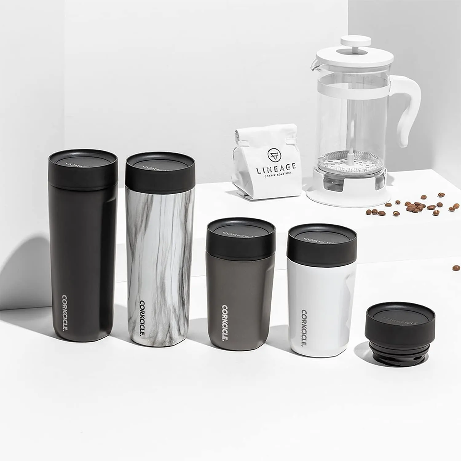 Corkcicle Commuter Cup Travel Mug with 360° Sip Lid, Gloss White, 17 oz – Insulated Coffee Mug with Lid Keeps Beverages Cold 18 Hours, Hot 5 Hours – Cupholder Friendly & Spill-Proof Slim Tumbler