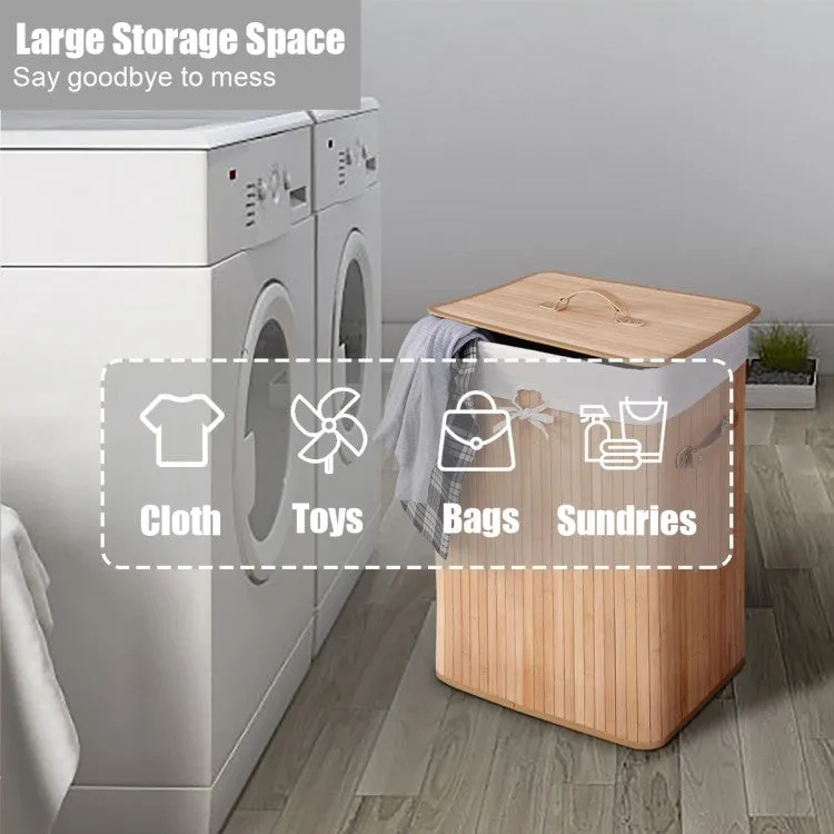 Costway 19-Gallon Rectangular Bamboo Laundry Basket