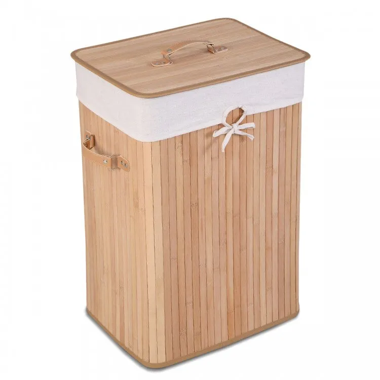 Costway 19-Gallon Rectangular Bamboo Laundry Basket