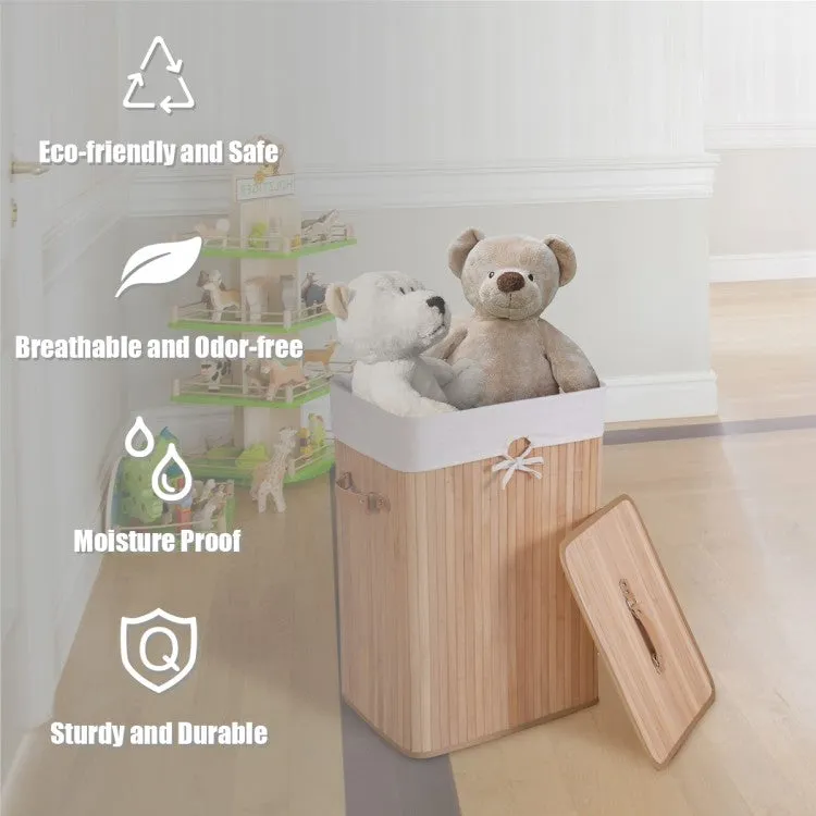 Costway 19-Gallon Rectangular Bamboo Laundry Basket