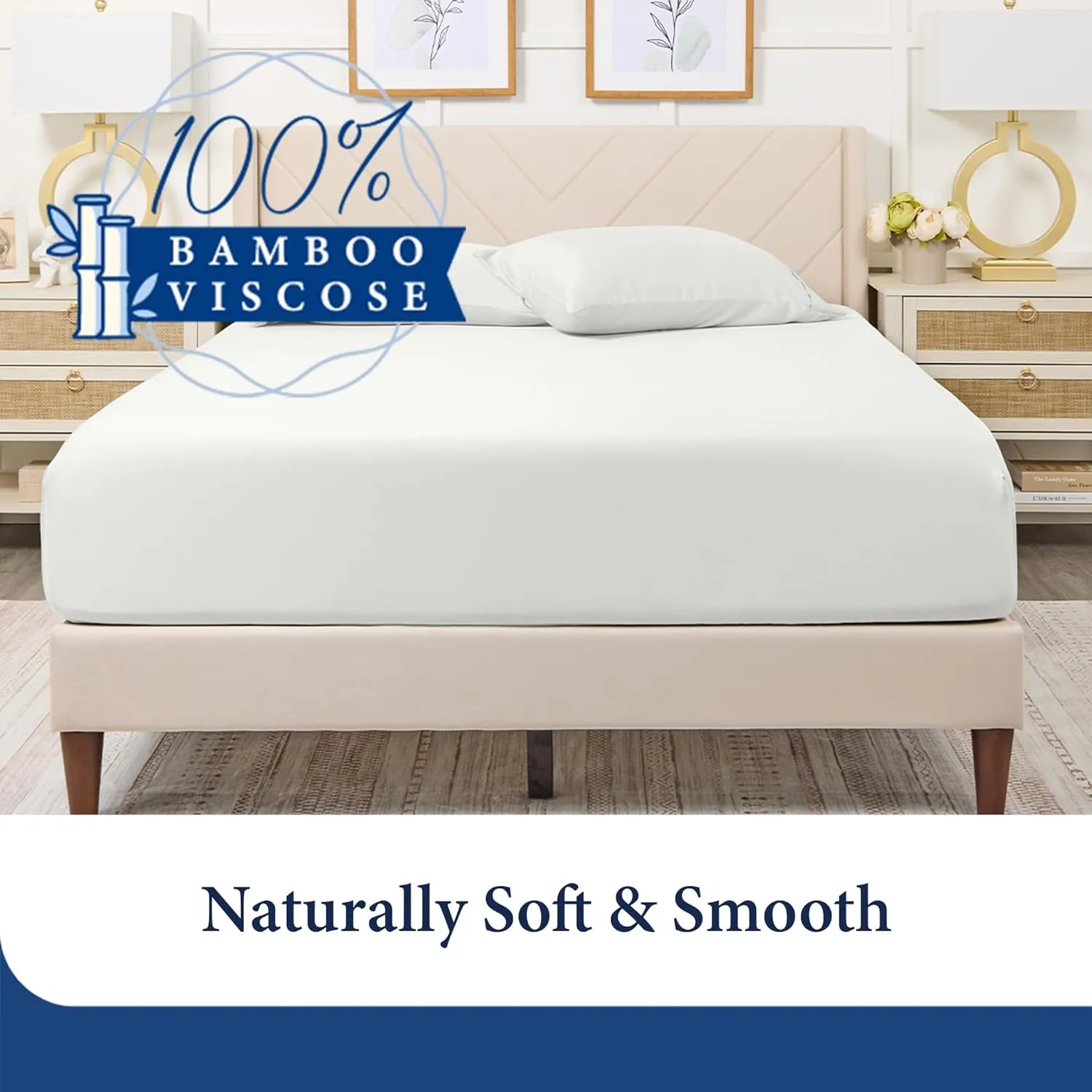 Cosy House Collection 100% Rayon Derived from Bamboo Fitted Sheet - Cooling, Breathable, Silky Soft Deep Pocket Bottom Sheet (King, Grey)