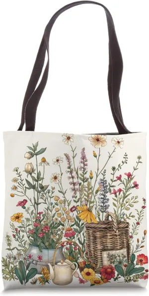 Cottagecore Garden - Vintage Floral Basket Design Tote Bag