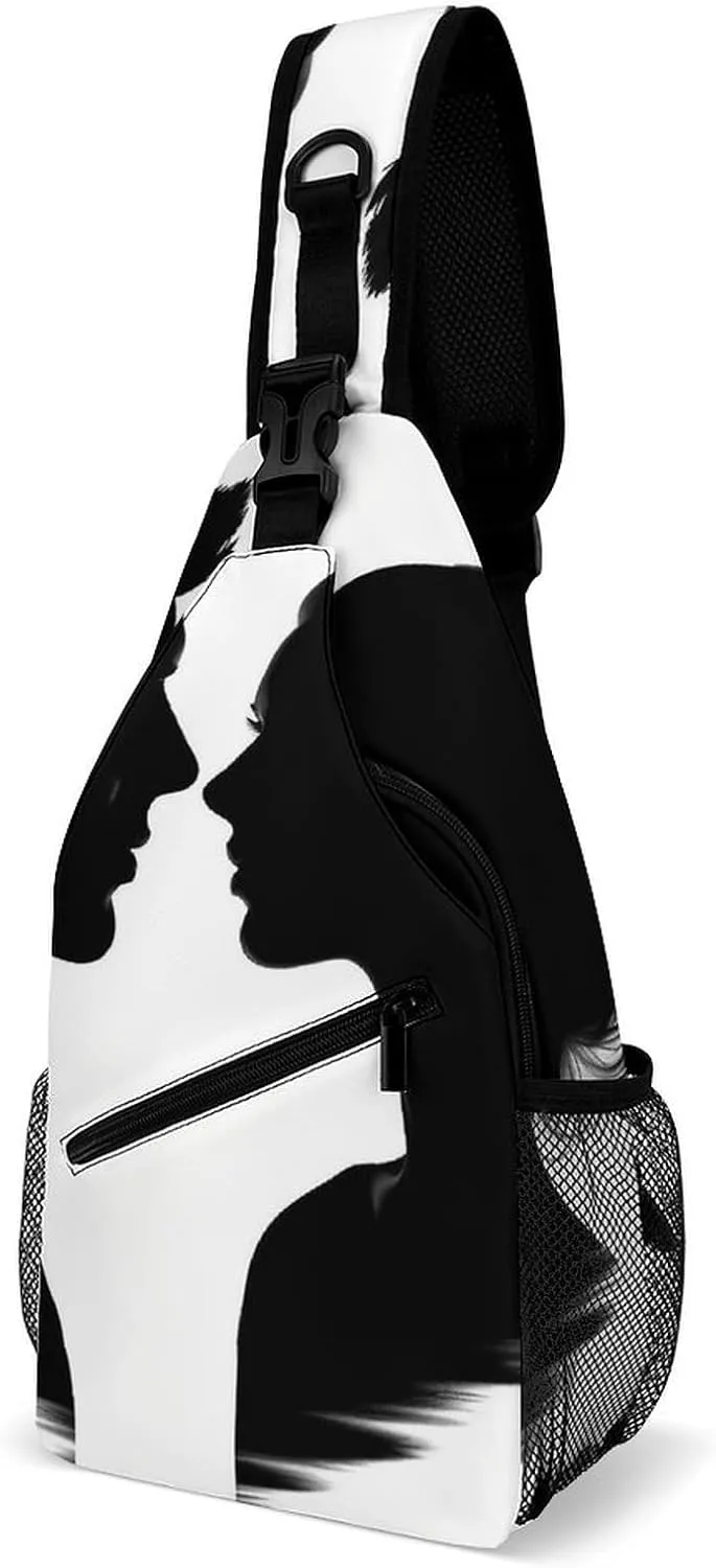 Couple Face Silhouette Sling Bag for Men Women Travel Crossbody Bags Large Hiking Sling Backpack Chest Bag Man Purse