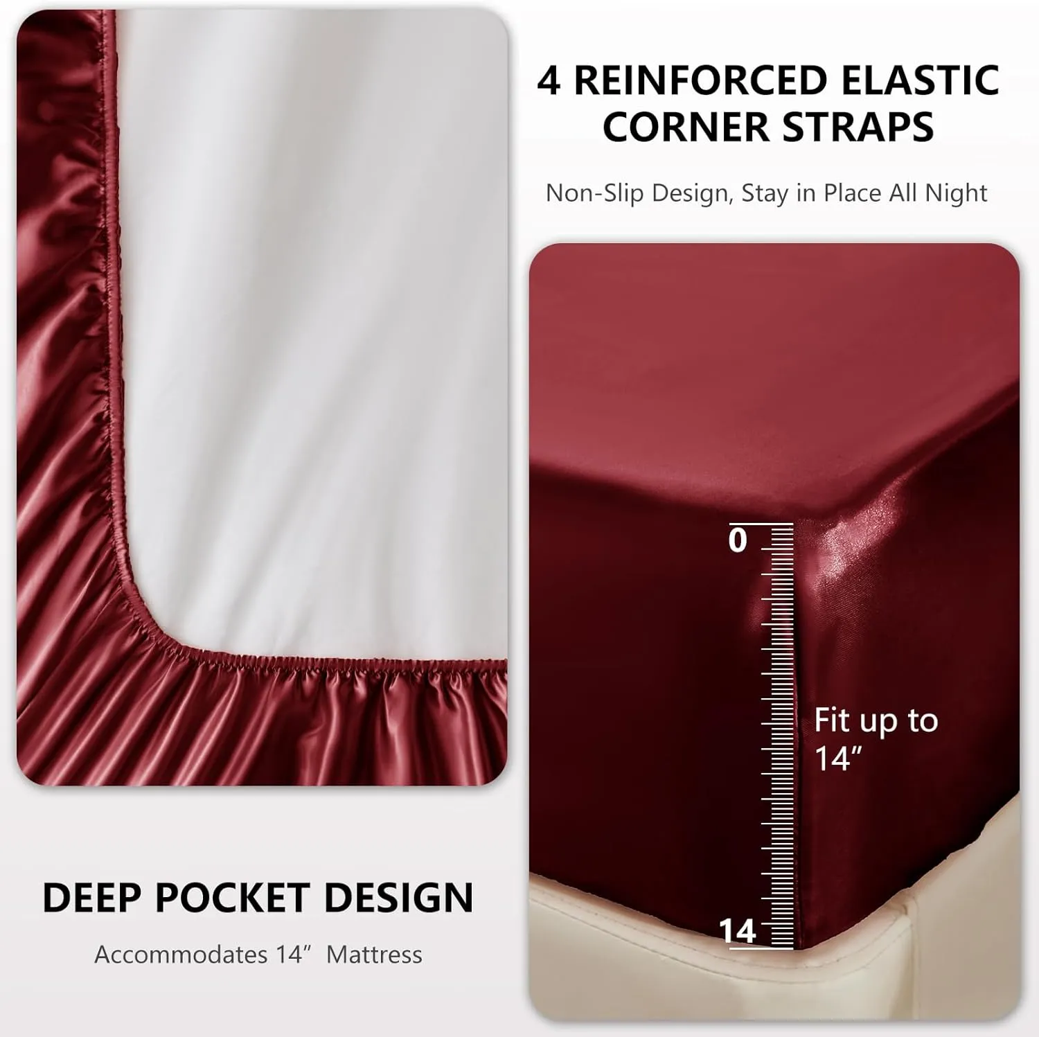 CozyLux Satin Sheets Queen Size - 4 Piece Burgundy Bed Sheet Set with Silky Microfiber, 1 Deep Pocket Fitted Sheet, 1 Flat Sheet, and 2 Pillowcases - Smooth and Soft