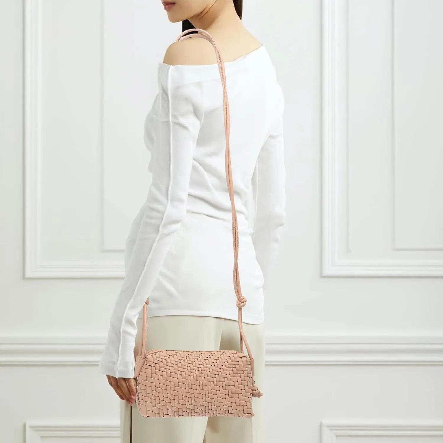 Crossbody Bag for Women Trendy Woven Purse Vegan Leather Small Shoulder Handbags with Strap