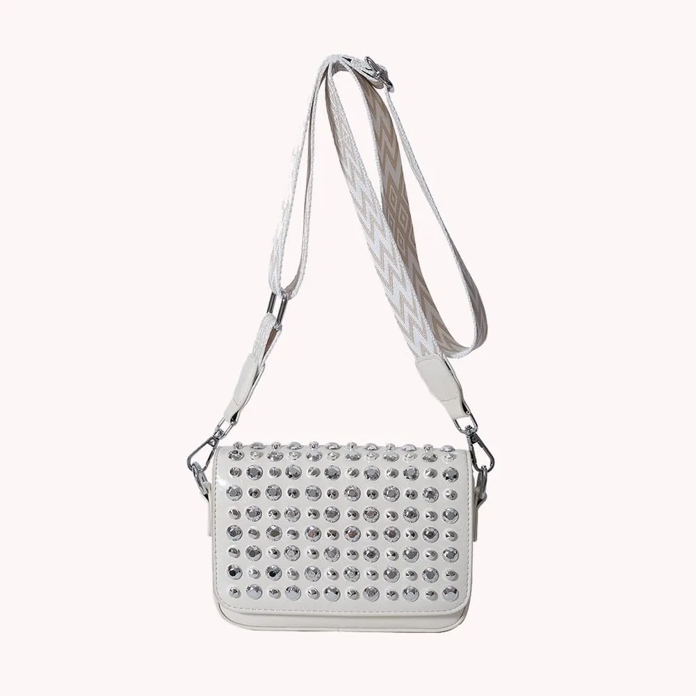 Crossbody Bag for Women With Adjustable Guitar Strap Handbag PU Leather Rivet Studded Satchel Purse Clutch Purse f