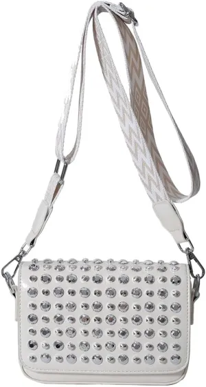 Crossbody Bag for Women With Adjustable Guitar Strap Handbag PU Leather Rivet Studded Satchel Purse Clutch Purse f