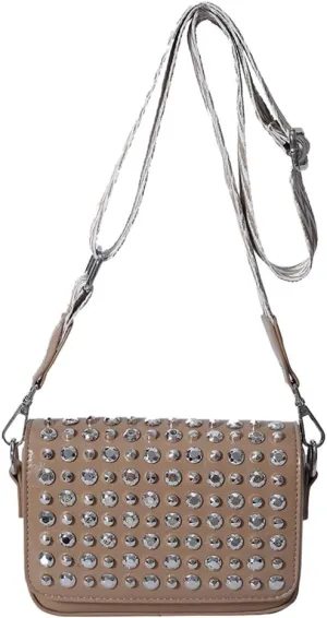 Crossbody Bag for Women With Adjustable Guitar Strap Handbag PU Leather Rivet Studded Satchel Purse Clutch Purse f