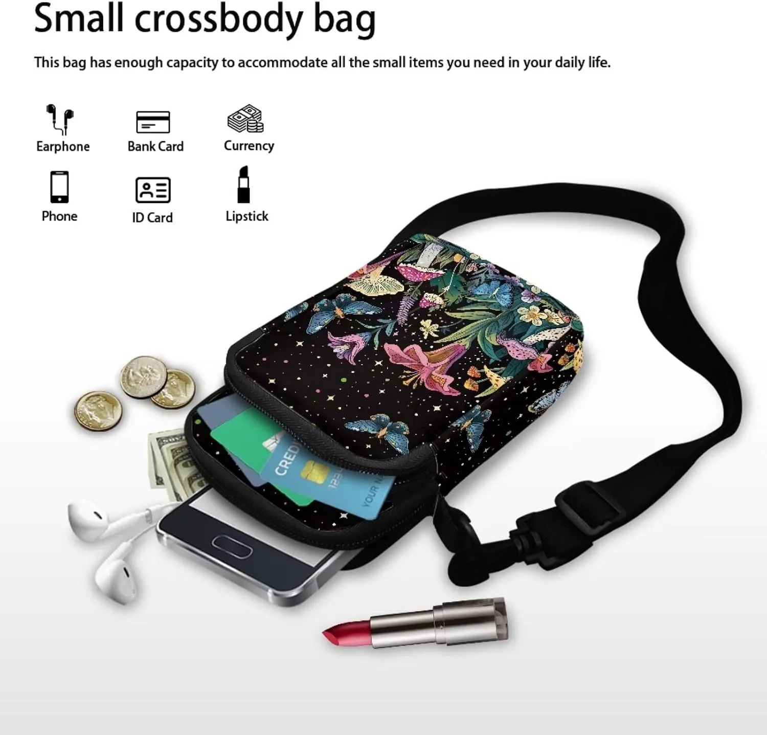 Crossbody Bag Portable Messenger Bags Satchel Bag for Purse Phone Wallet Key