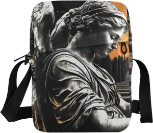 Crossbody Bag Purse Angel Statue Print for Women Men, Shoulder Pouch with Adjustable Strap 6.6×2.5×9.4 IN