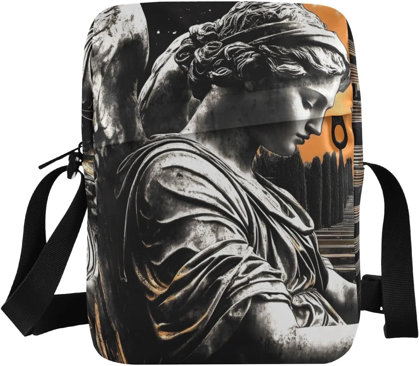 Crossbody Bag Purse Angel Statue Print for Women Men, Shoulder Pouch with Adjustable Strap 6.6×2.5×9.4 IN
