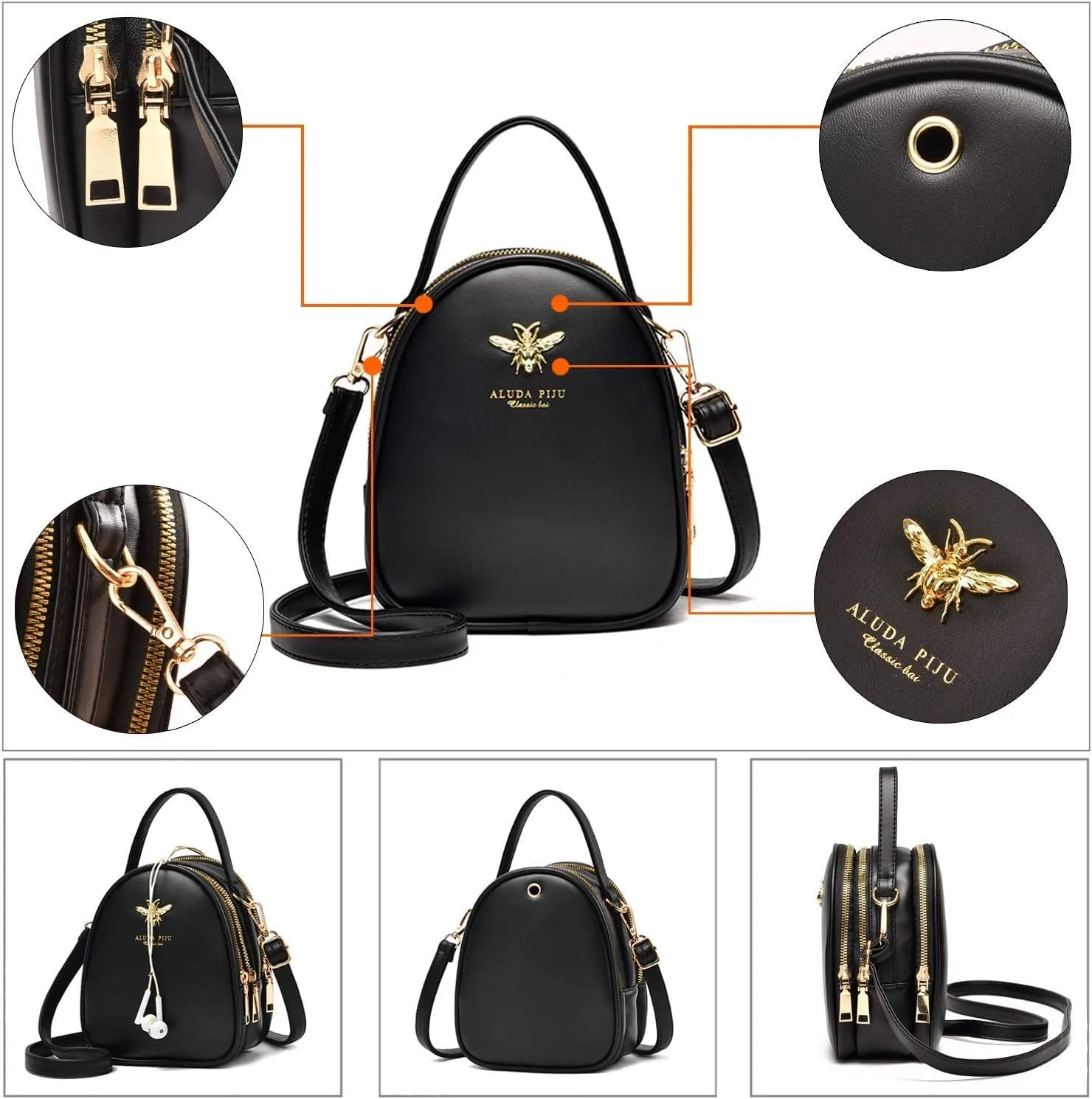Crossbody Bags for Women, Small PU Leather Shoulder Bag with 3 Zipper Pockets,Cell Phone Wallet, Stylish Messenger Purse