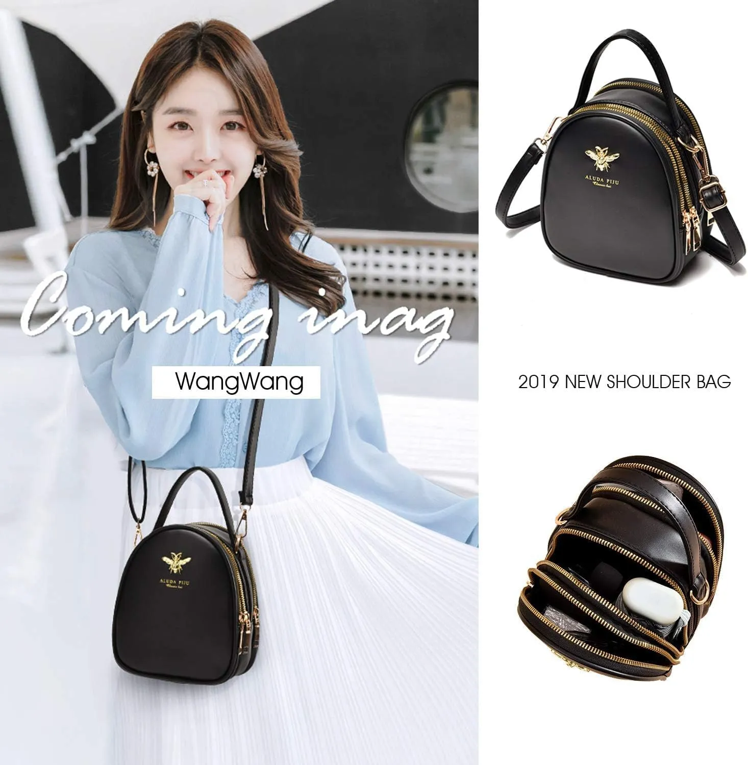 Crossbody Bags for Women, Small PU Leather Shoulder Bag with 3 Zipper Pockets,Cell Phone Wallet, Stylish Messenger Purse