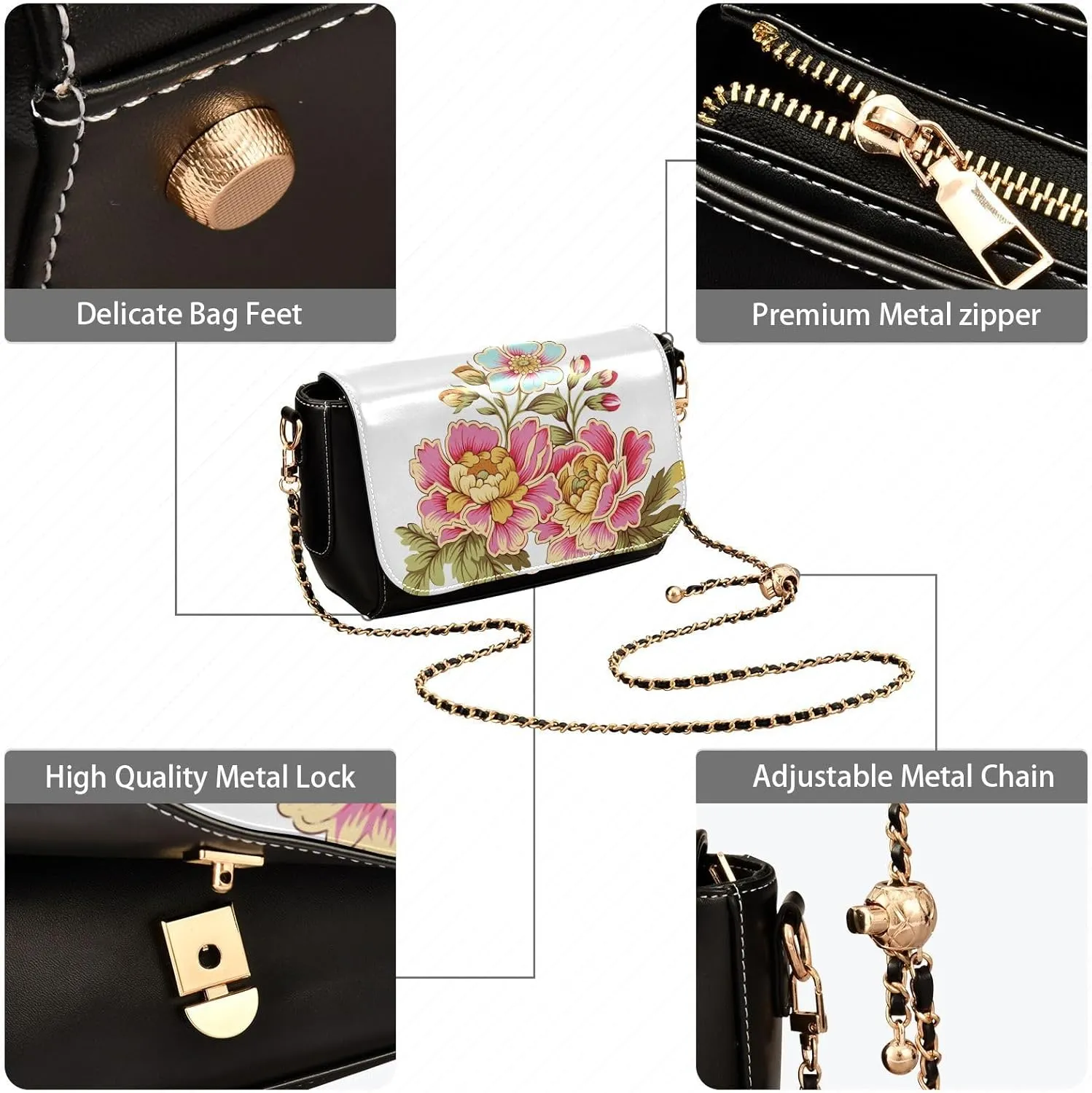Crossbody Bags for Women Trendy Women's Black Shoulder Bag Small PU Leather Flap Cross Body Bag Handbags