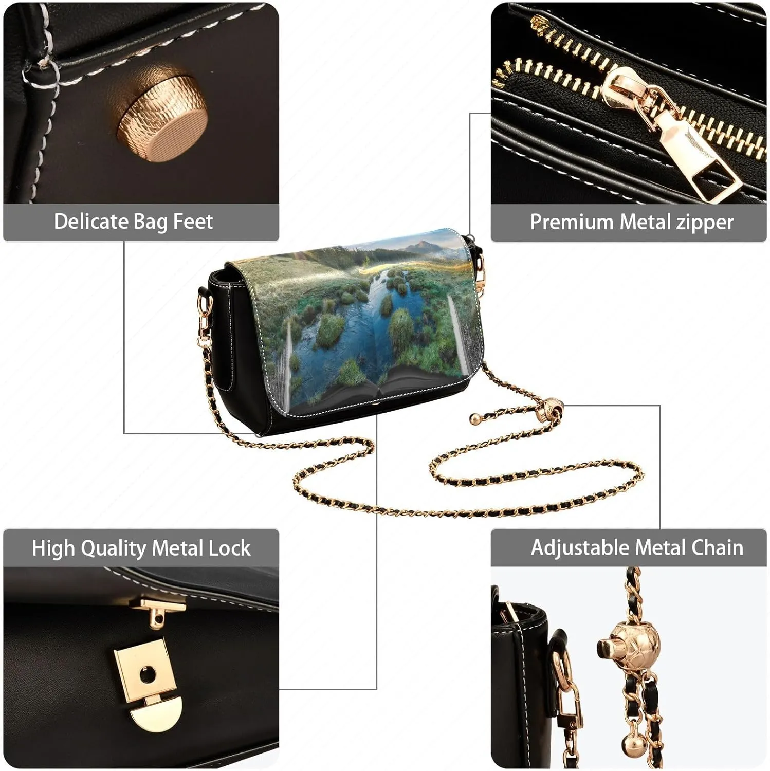 Crossbody Bags for Women Trendy Women's Black Shoulder Bag Small PU Leather Flap Cross Body Bag Handbags