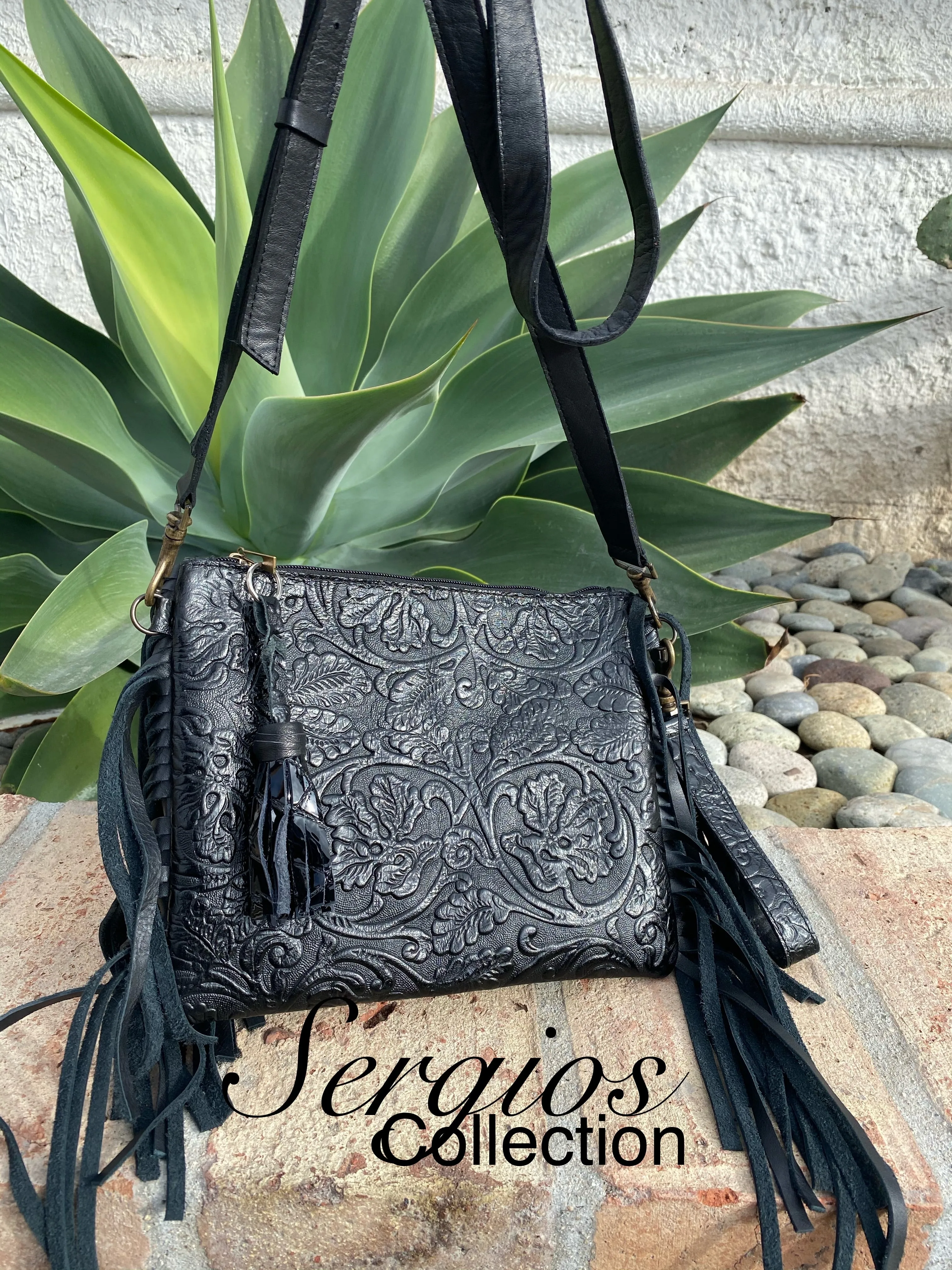 Crossbody Black Embossed Floral