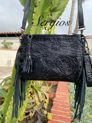 Crossbody Black Embossed Floral