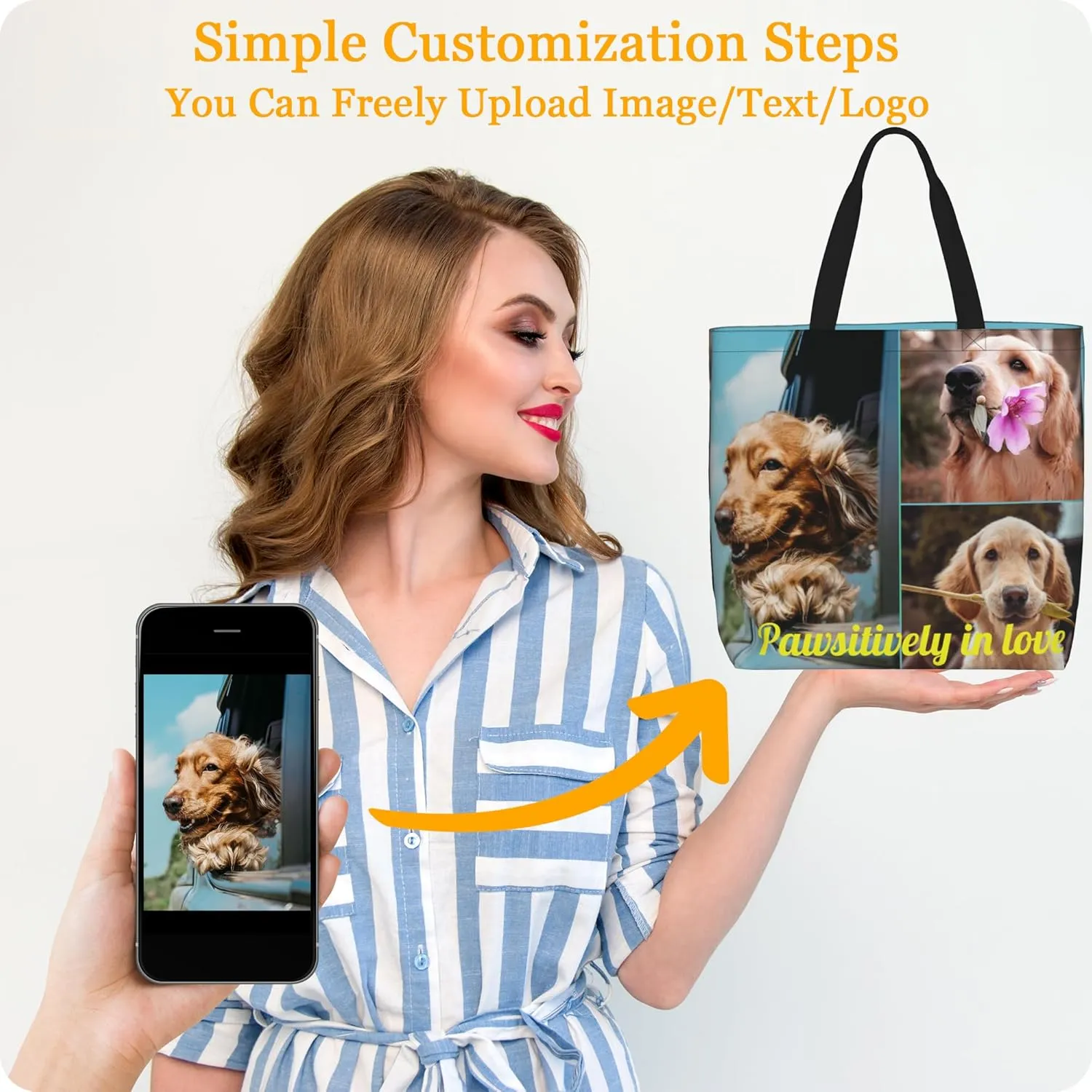 Custom Tote Bag Personalized Shoulder Bag Customize 1-4 Photo Text Logo Large Capacity Waterproof Bag