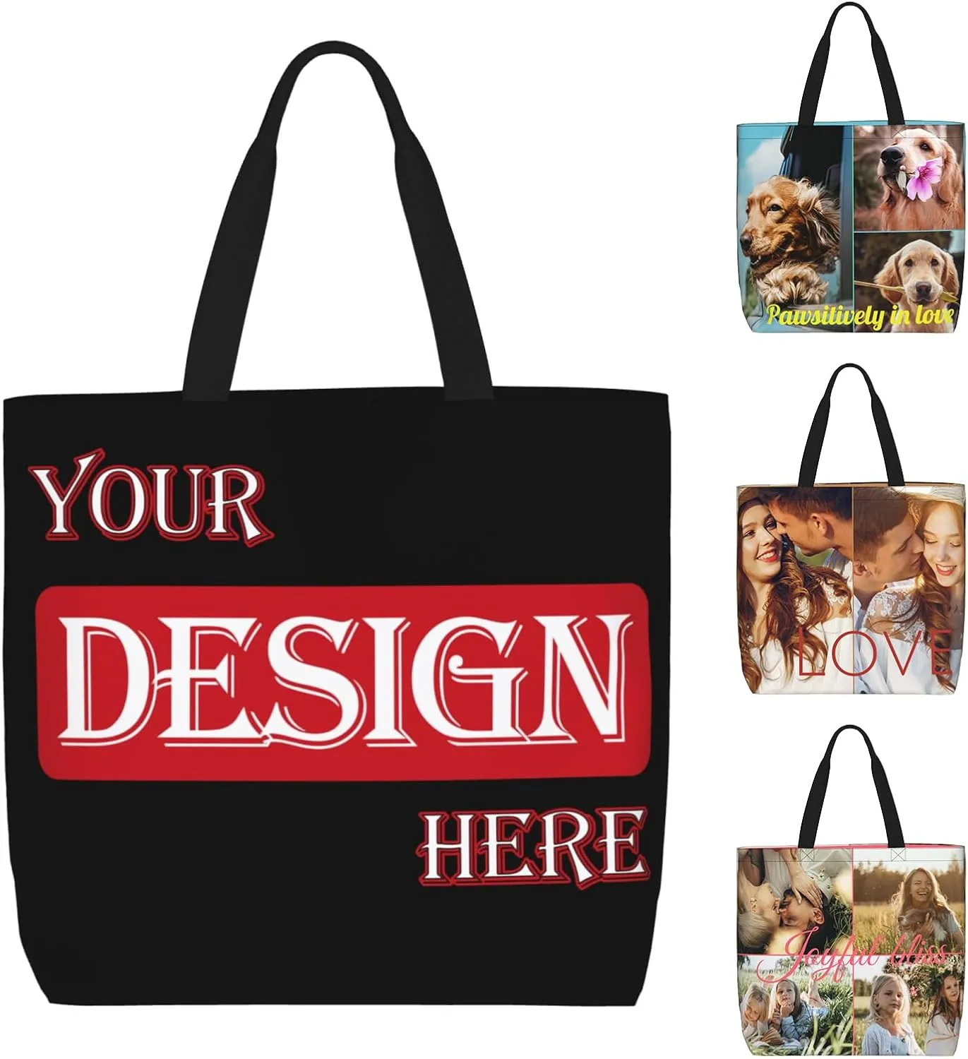 Custom Tote Bag Personalized Shoulder Bag Customize 1-4 Photo Text Logo Large Capacity Waterproof Bag