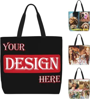 Custom Tote Bag Personalized Shoulder Bag Customize 1-4 Photo Text Logo Large Capacity Waterproof Bag