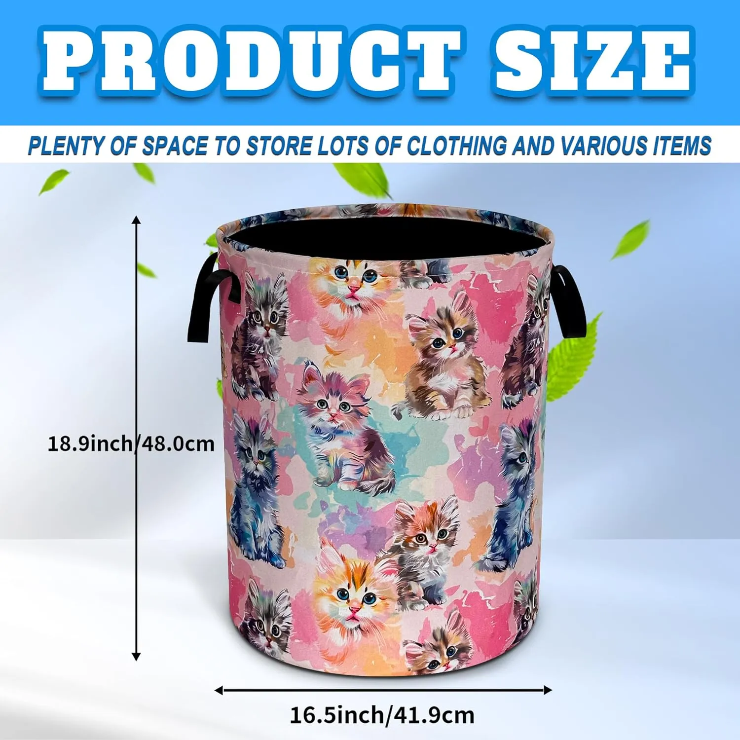 Cute Cat Laundry Basket Pet Animals Oxford Cloth Laundry Hamper With Handle Foldable Portable Clothes Storage Basket 18.9 X 16.5 Inch Storage Bag For Laundry Room/Bathroom/Bedroom/Dormitories
