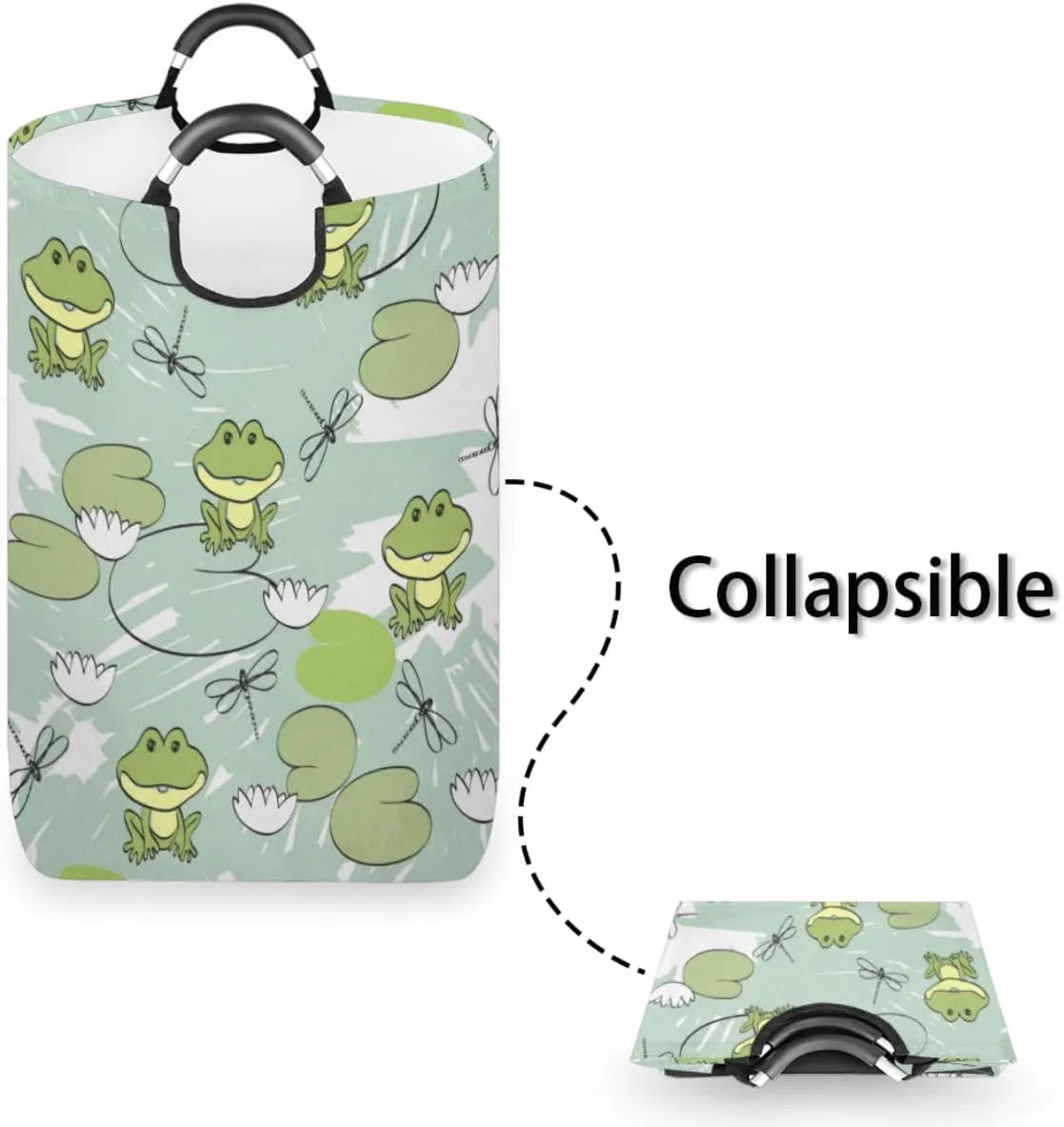Cute Dragonfly Frog Flower Laundry Basket Collapsible Laundry Hamper Waterproof Dirty Clothes Storage Baskets Foldable Washing Bin Laundry Bag With Handles for College Dorm Family