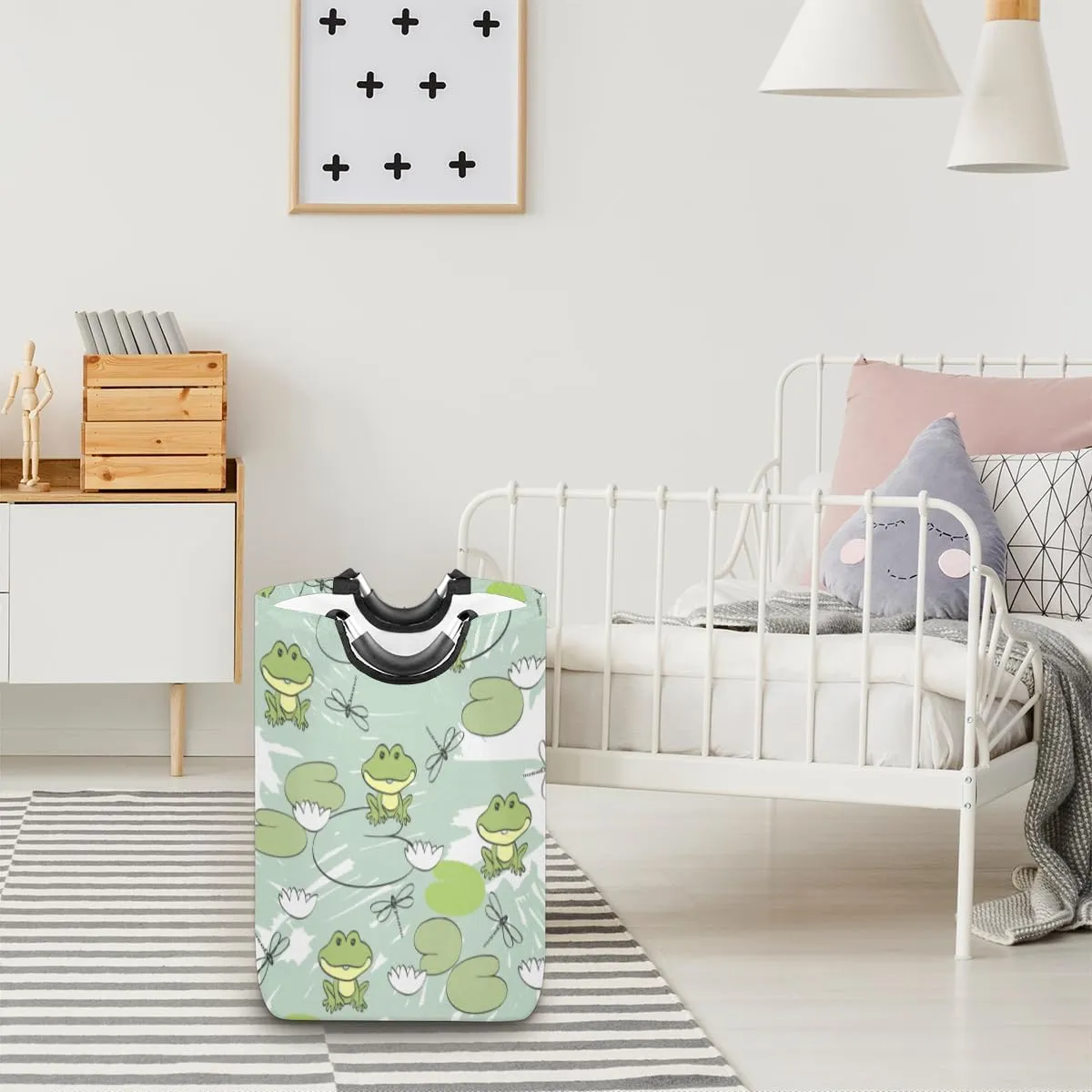 Cute Dragonfly Frog Flower Laundry Basket Collapsible Laundry Hamper Waterproof Dirty Clothes Storage Baskets Foldable Washing Bin Laundry Bag With Handles for College Dorm Family