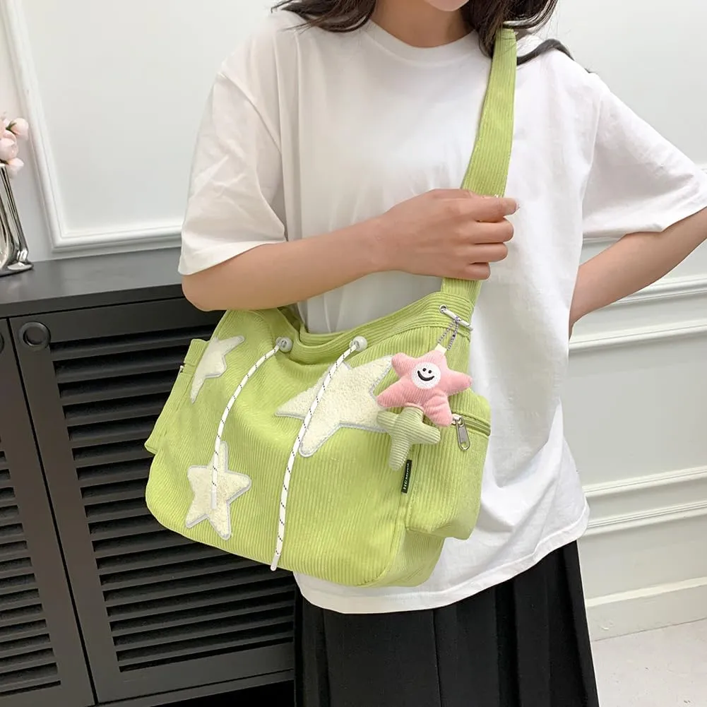 Cute Kawaii Messenger Bag Canvas Crossbody Bag Aesthetic Shoulder Bag for Women Men Flap Messenger Bag