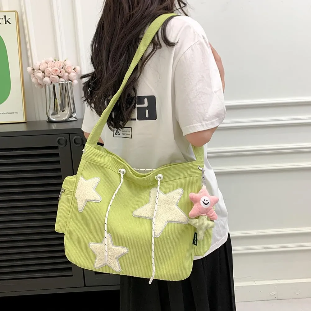 Cute Kawaii Messenger Bag Canvas Crossbody Bag Aesthetic Shoulder Bag for Women Men Flap Messenger Bag