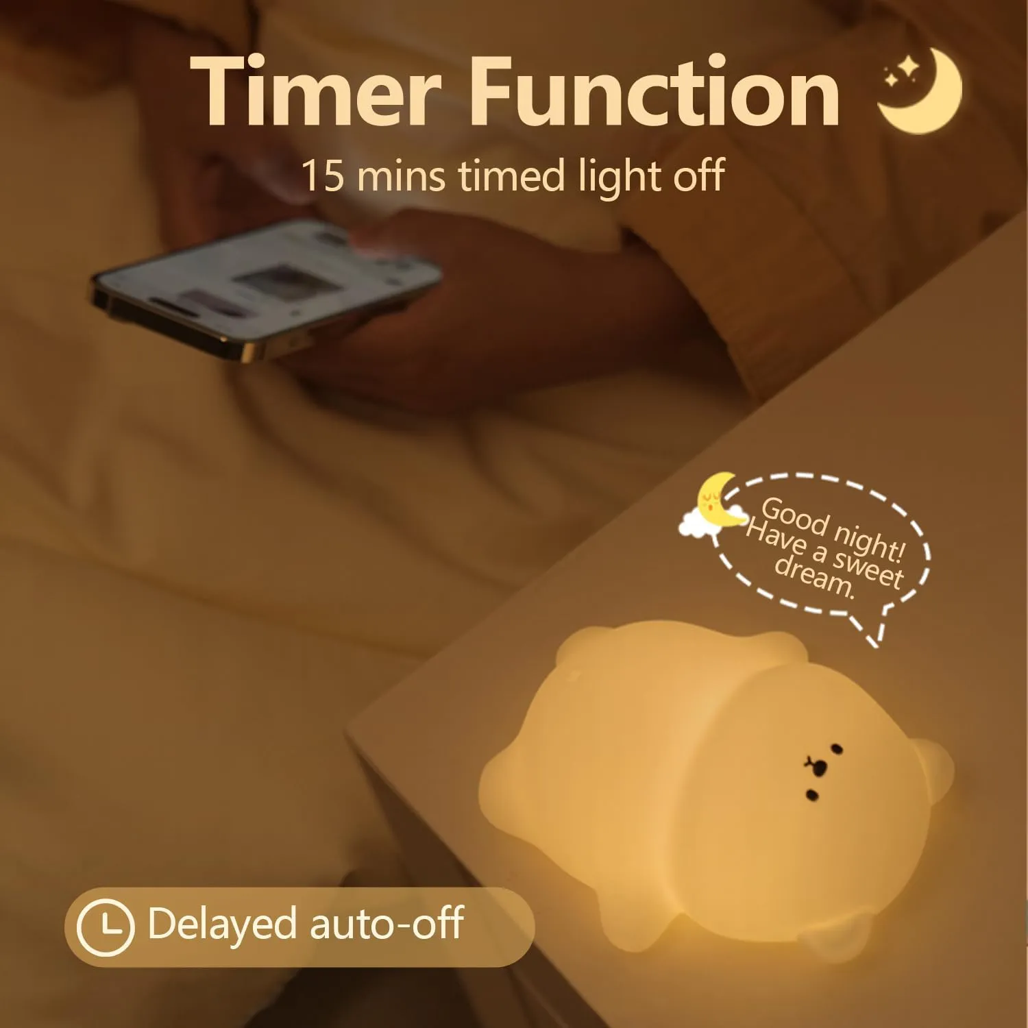 Cute Lying Bear Night Light, Magic Dimmable Nursery Kawaii Lamps for Room Decor, Super Squishy Silicone Night Lamp. Great Ambience Light for Camping Party Room Decor(Lying Bear)