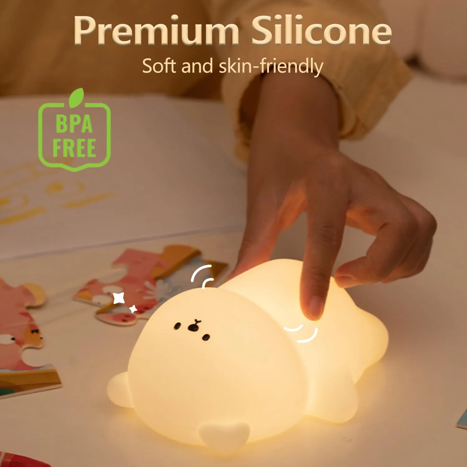 Cute Lying Bear Night Light, Magic Dimmable Nursery Kawaii Lamps for Room Decor, Super Squishy Silicone Night Lamp. Great Ambience Light for Camping Party Room Decor(Lying Bear)