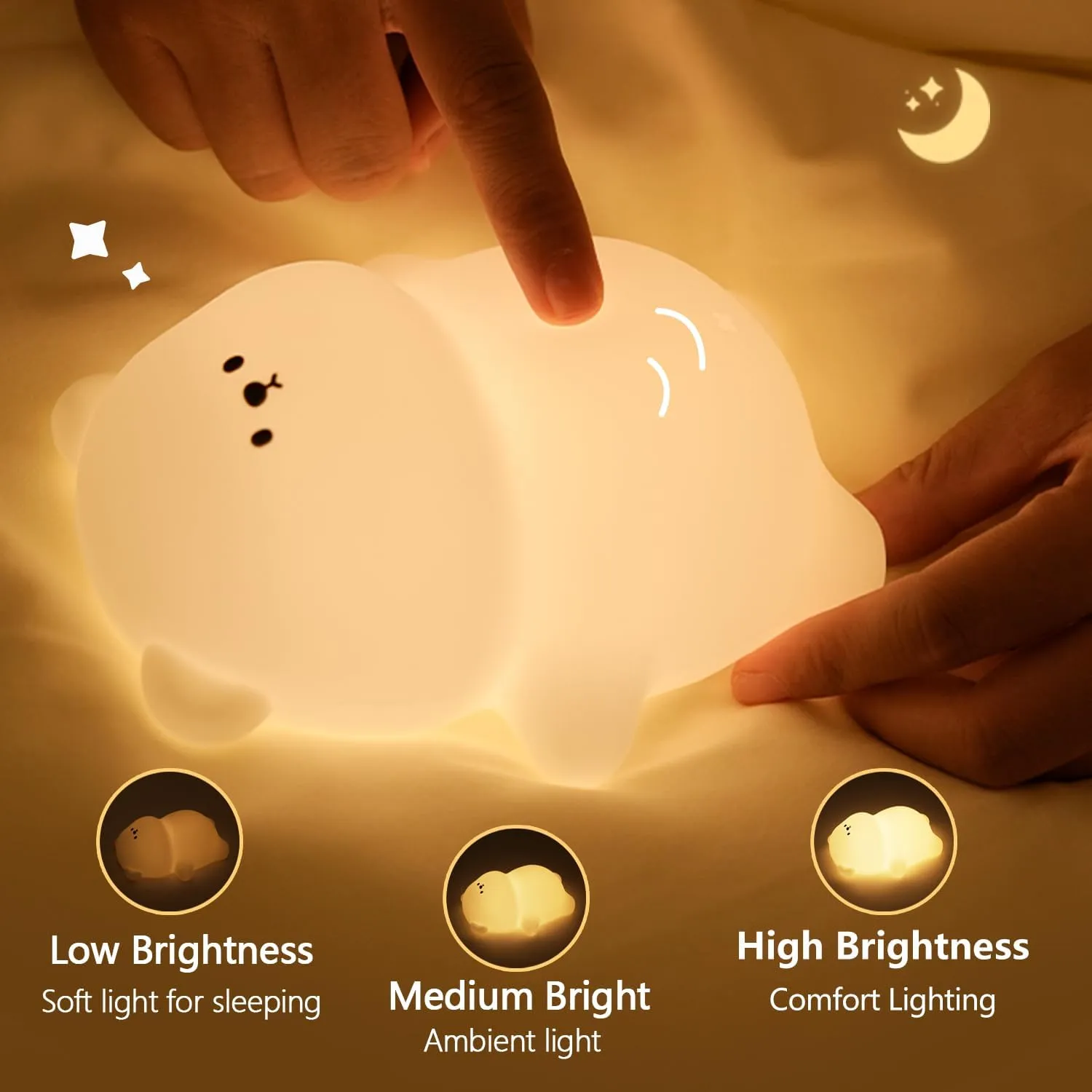 Cute Lying Bear Night Light, Magic Dimmable Nursery Kawaii Lamps for Room Decor, Super Squishy Silicone Night Lamp. Great Ambience Light for Camping Party Room Decor(Lying Bear)