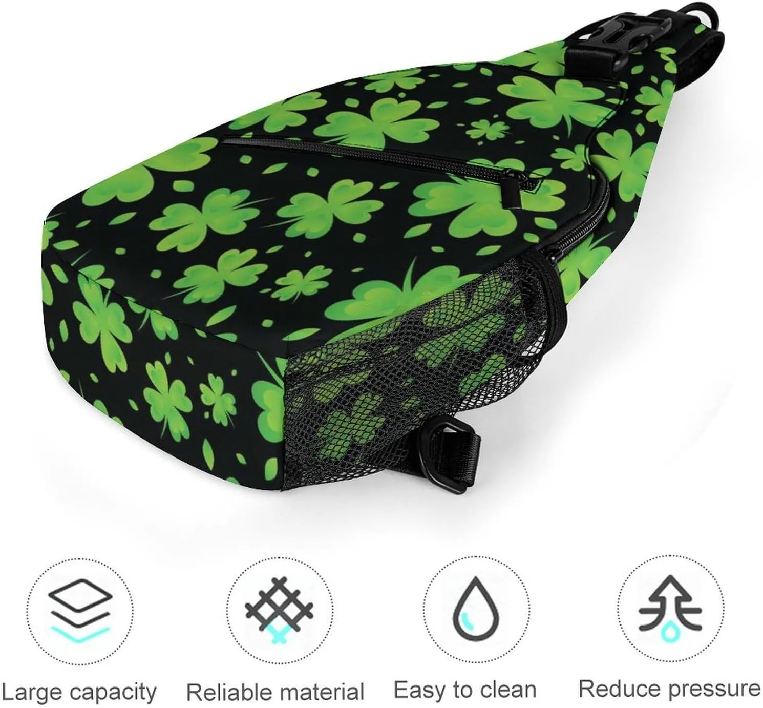 Cute Sling Bag Backpack, Backpacking, for St Patricks Day Green Shamrock Clover Leaf Grass Crossbody Rope Rucksack, Camera Case, Gym Crossbody Sack Satchel Outdoor Hiking Bag for Men Women