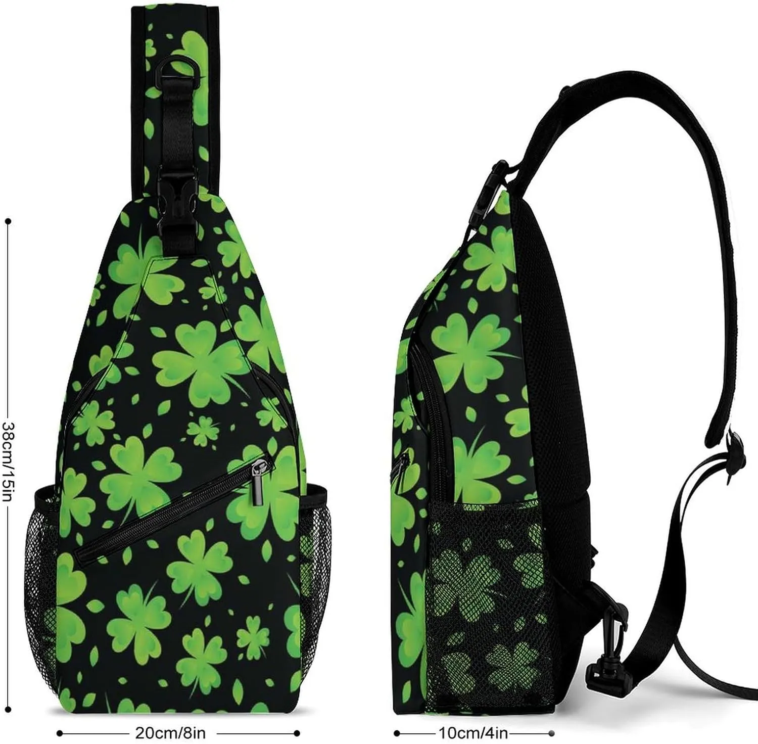 Cute Sling Bag Backpack, Backpacking, for St Patricks Day Green Shamrock Clover Leaf Grass Crossbody Rope Rucksack, Camera Case, Gym Crossbody Sack Satchel Outdoor Hiking Bag for Men Women