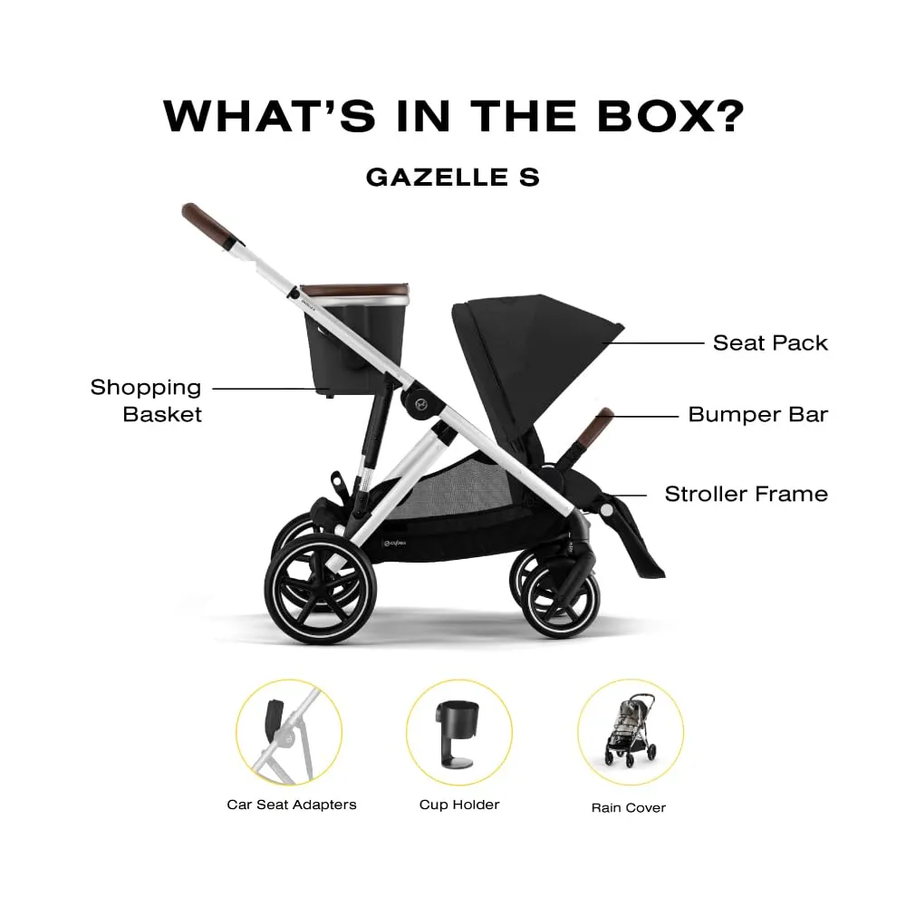 Cybex Gazelle S All-in-One Toddler and Baby Stroller with Over 20 Modular Configurations, Ergonomic Near-Flat Recline, Shopper Basket, and Compact Fold, Moon Black