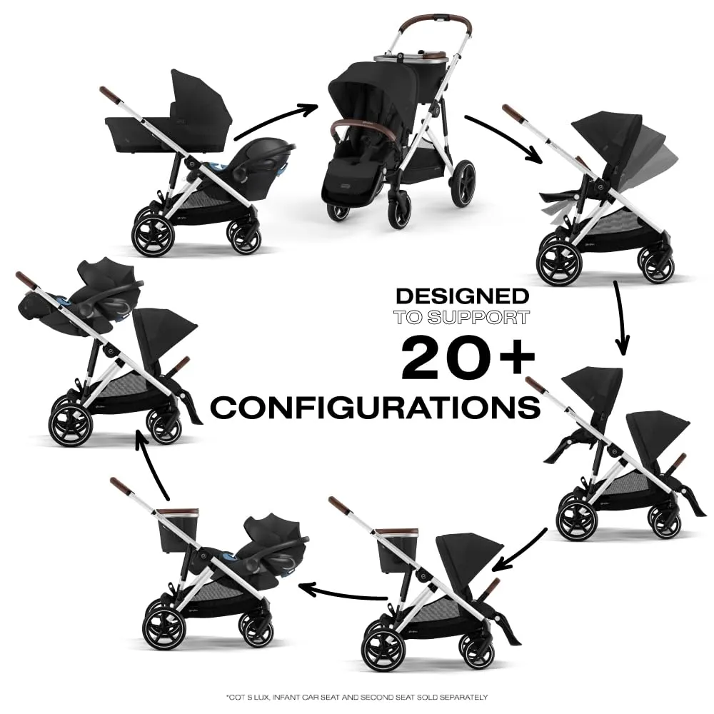 Cybex Gazelle S All-in-One Toddler and Baby Stroller with Over 20 Modular Configurations, Ergonomic Near-Flat Recline, Shopper Basket, and Compact Fold, Moon Black