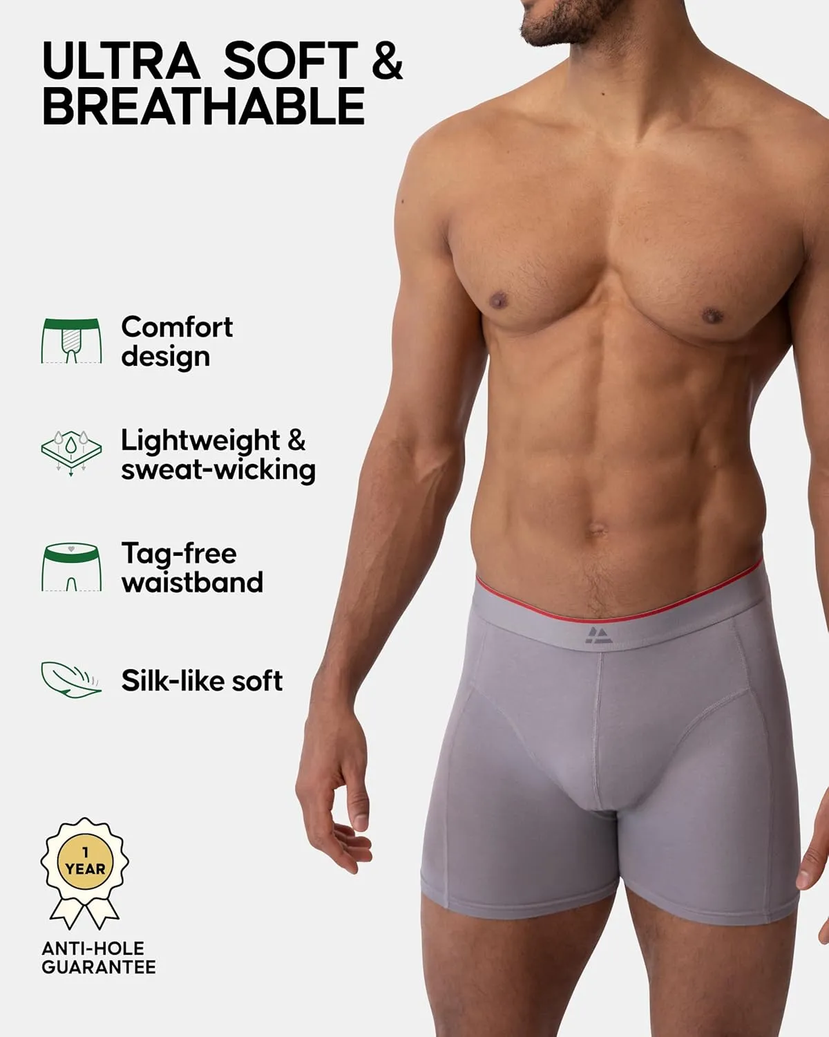 DANISH ENDURANCE Mens Boxer Briefs, Soft Bamboo Viscose Trunks, Tag-Free, Breathable, With or Without Fly, 6 or 10-Pack