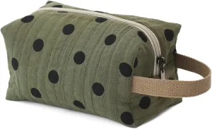 Dark Green Cotton Travel Makeup Bag with Dot Print – Small Cosmetic Zipper Pouch for Women and Girls, On-the-Go Toiletry and Makeup Organizer