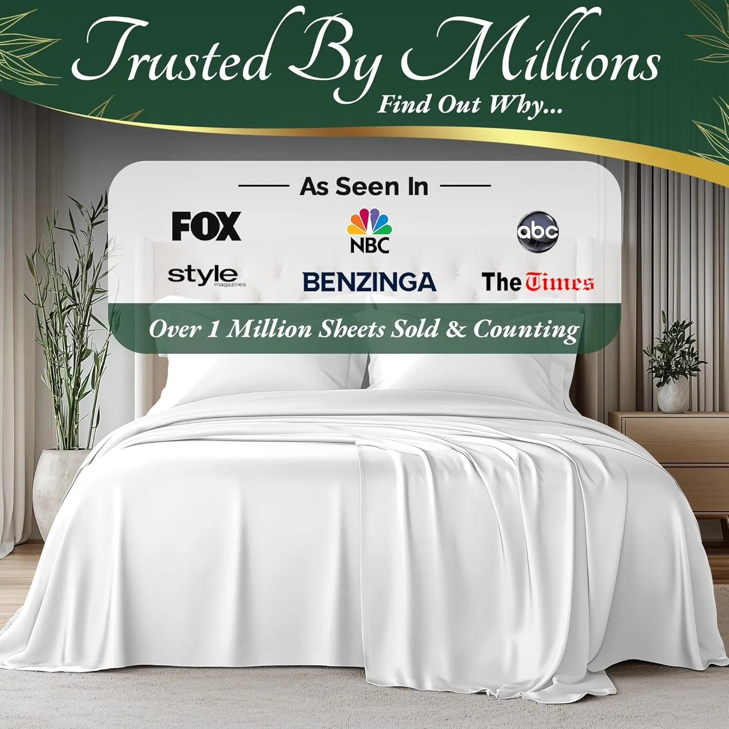 DECOLURE 100% Organic Viscose Derived from Bamboo Sheets Queen Size 6pcs - Ultra Soft & Luxuriously Cooling, 17" Deep Pocket, Double Stitching, Perfect for Hot Sleepers - Queen Bed Sheets (White)