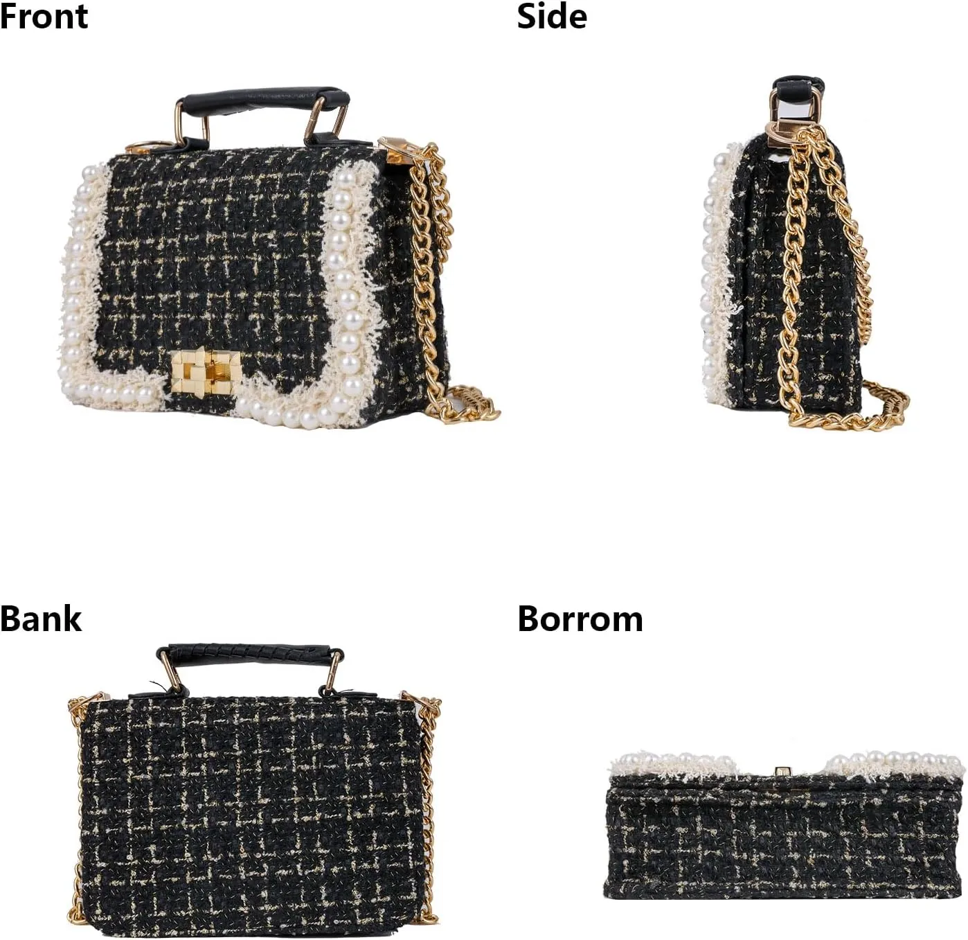 Designer Crossbody Bags for Women Leather Quilted Shoulder Tweed Purses Clucth Small Top Handle Handbag Evening Bags