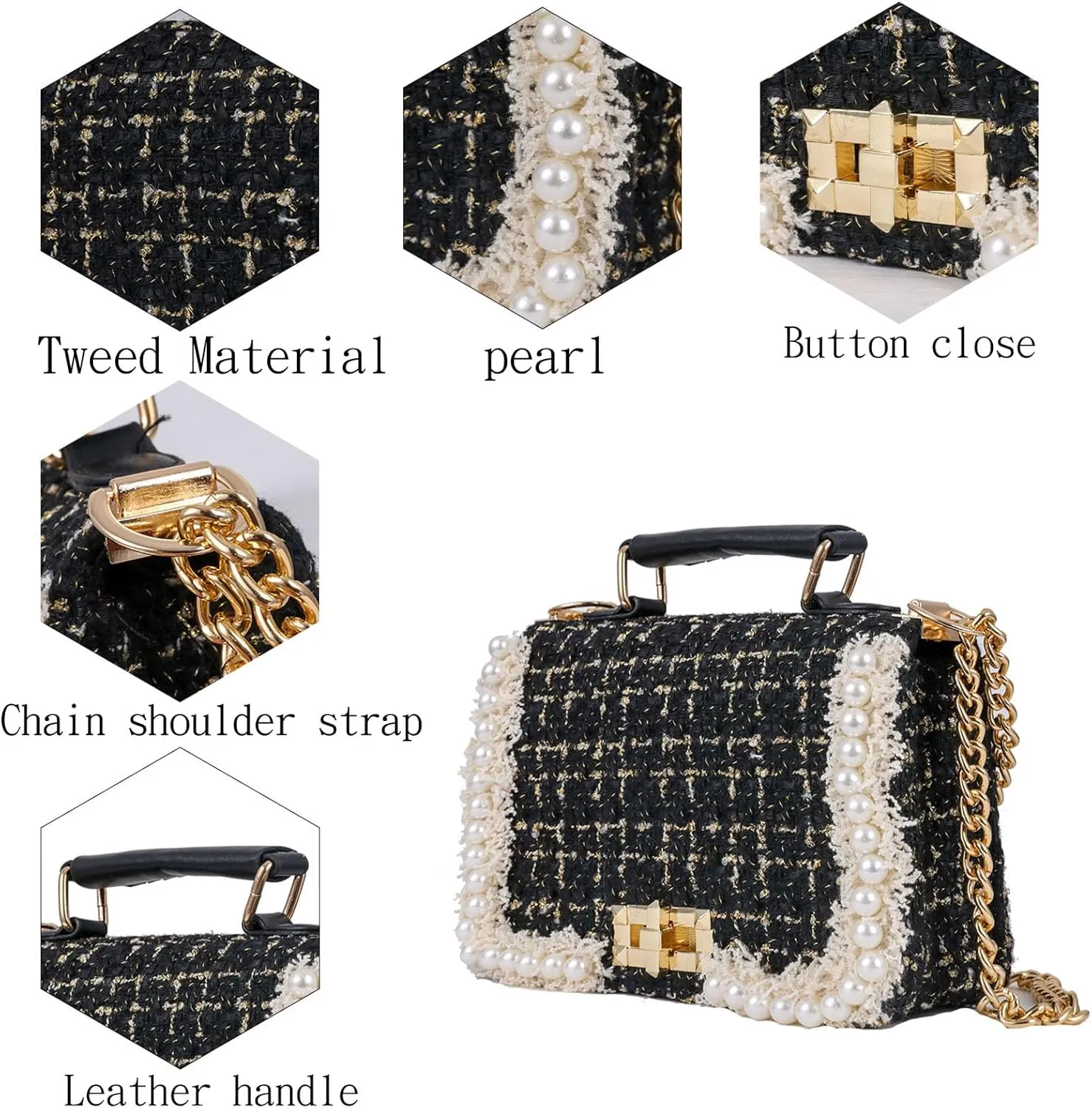 Designer Crossbody Bags for Women Leather Quilted Shoulder Tweed Purses Clucth Small Top Handle Handbag Evening Bags
