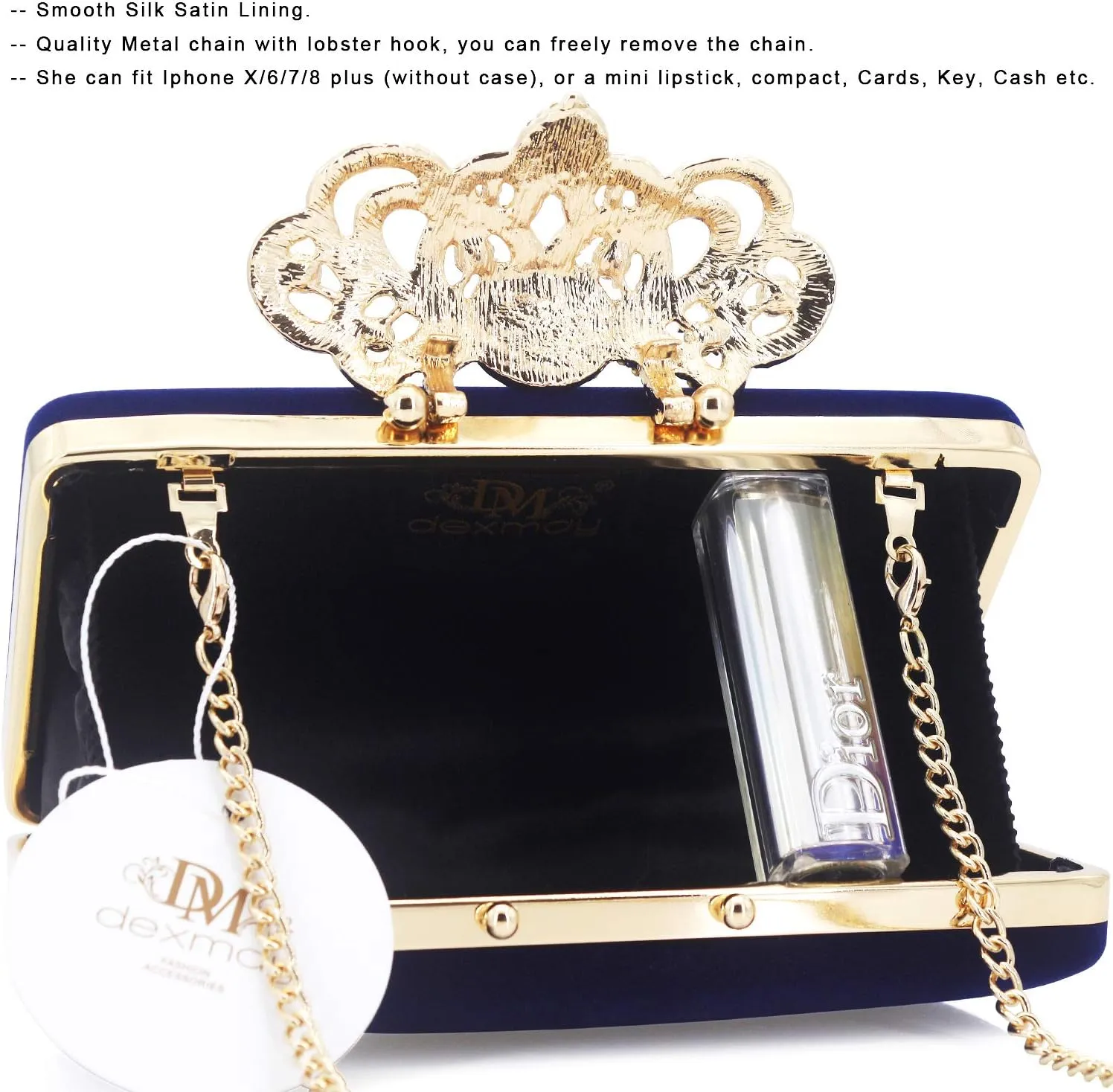 Dexmay Rhinestone Clutch Bag with Crystal Crown Clasp Women Evening Handbag Formal Party Purse