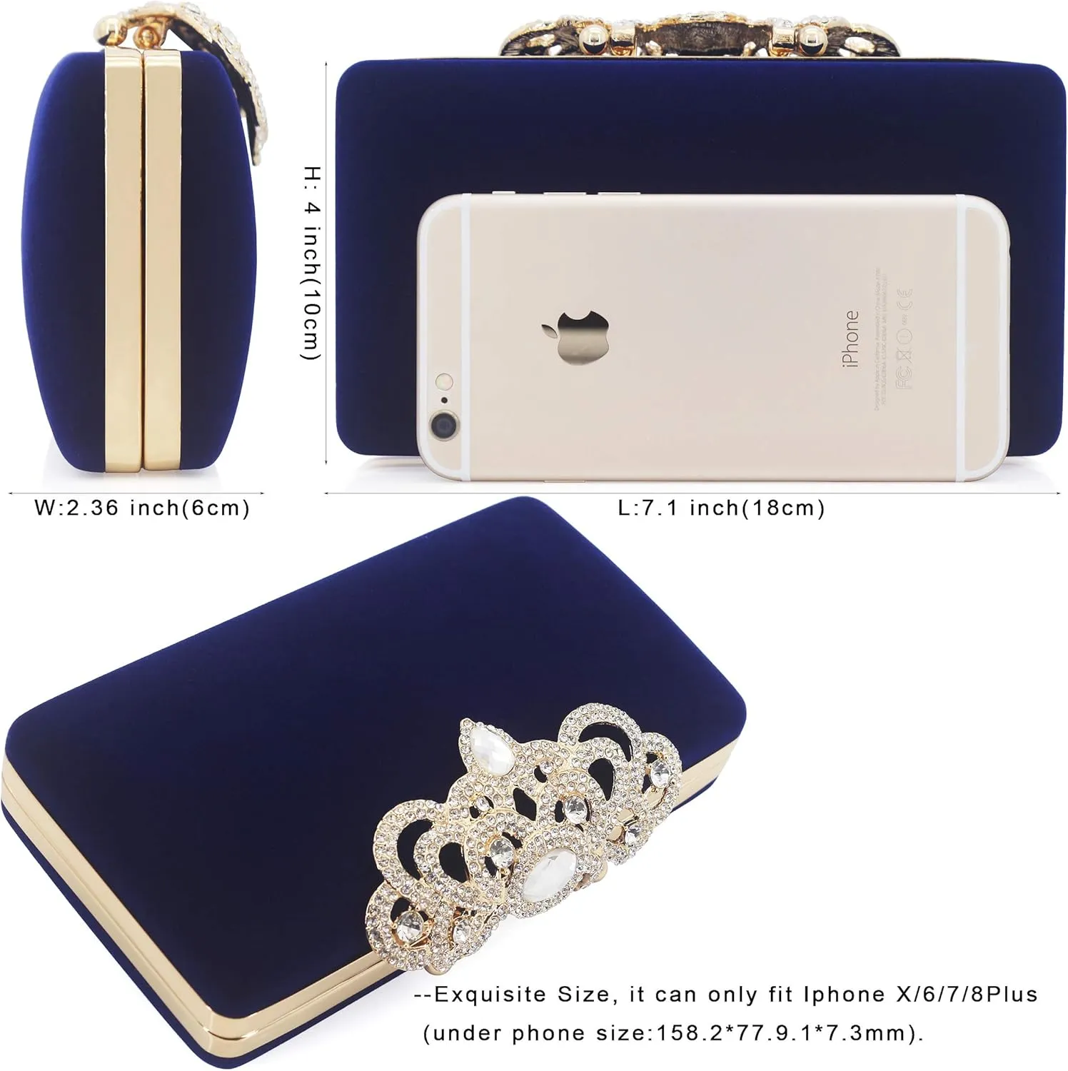 Dexmay Rhinestone Clutch Bag with Crystal Crown Clasp Women Evening Handbag Formal Party Purse