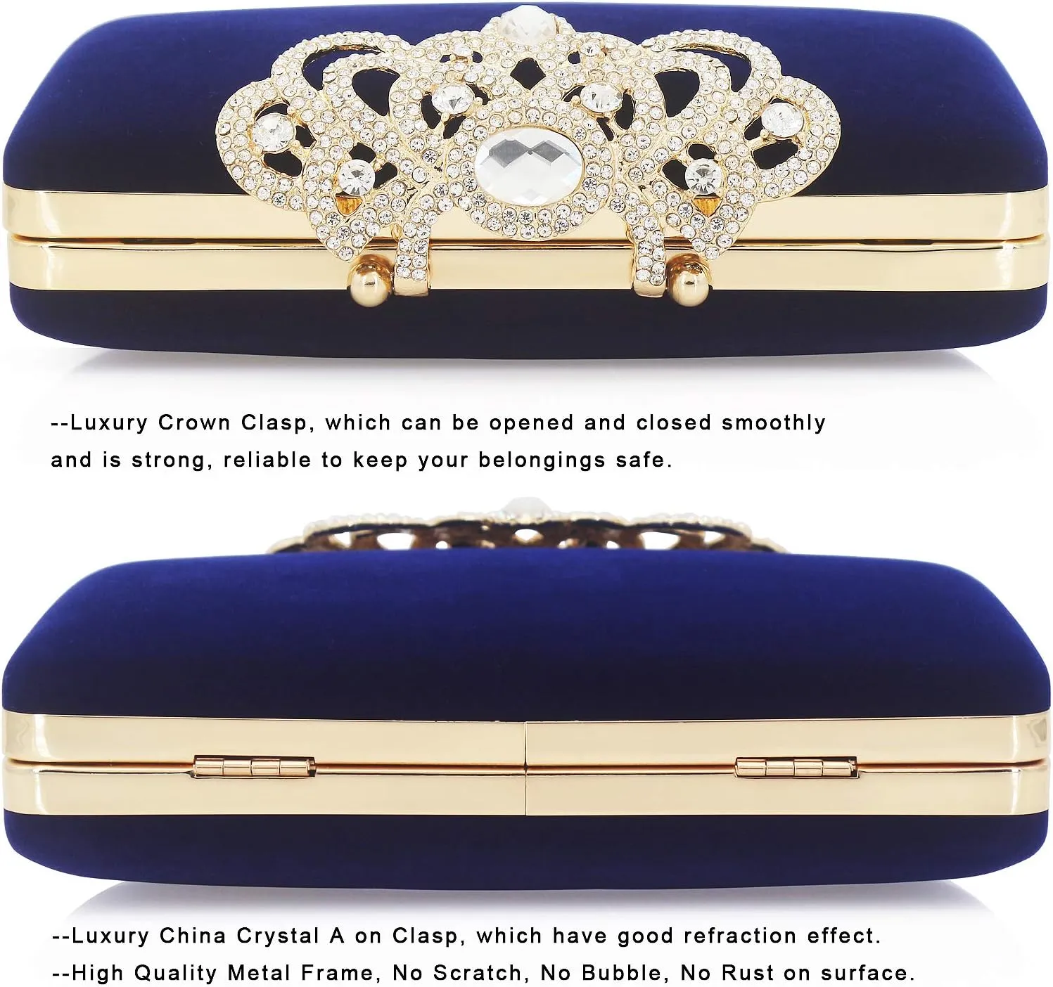 Dexmay Rhinestone Clutch Bag with Crystal Crown Clasp Women Evening Handbag Formal Party Purse