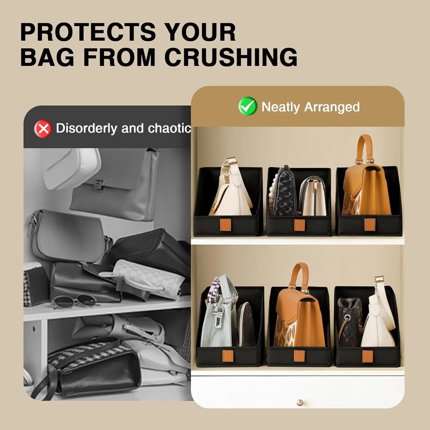 DIMJ Closet Organizers for Purses and Bag Storage, Small Storage Bins Foldable, Storage Baskets for Shelves, Wardrobe, Bedroom, Office - Fabric Cube Storage 4 Pack(Black, 5.9 x 11.8 x 6.7 in)