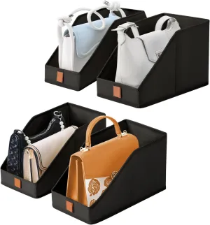 DIMJ Closet Organizers for Purses and Bag Storage, Small Storage Bins Foldable, Storage Baskets for Shelves, Wardrobe, Bedroom, Office - Fabric Cube Storage 4 Pack(Black, 5.9 x 11.8 x 6.7 in)