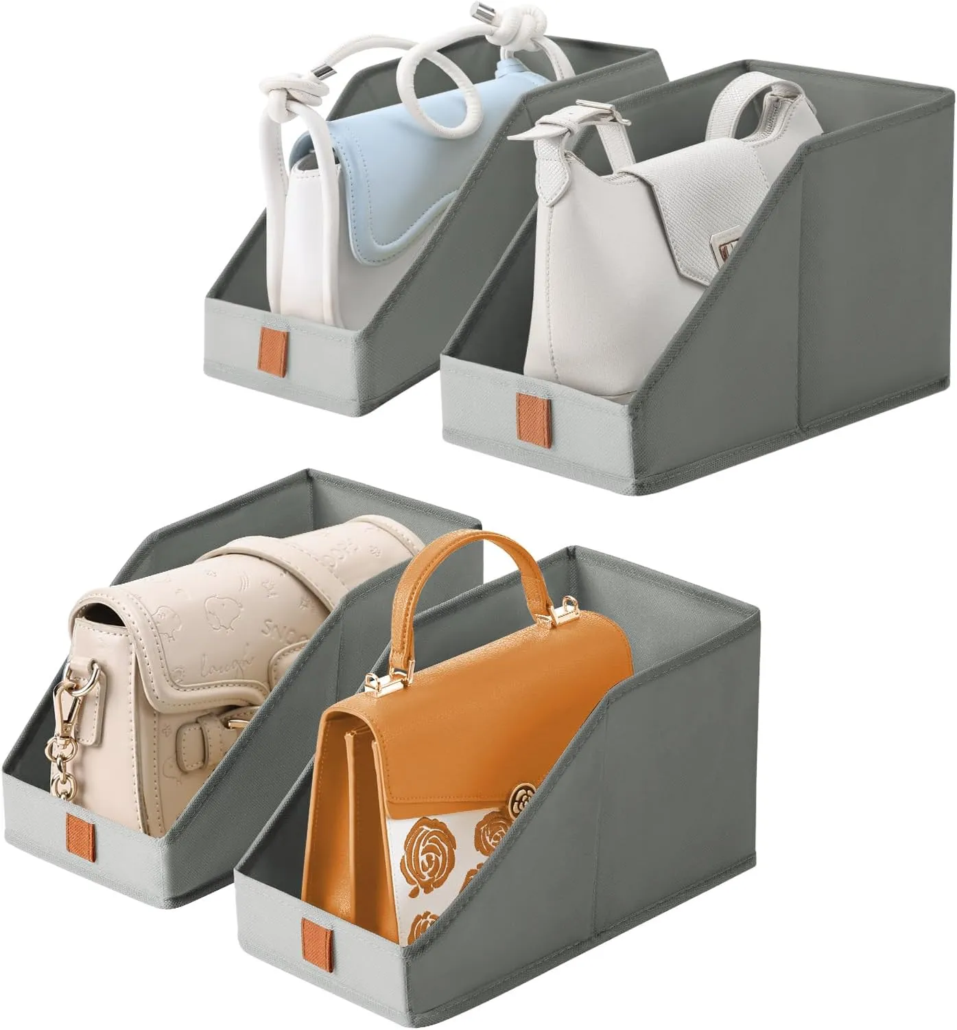 DIMJ Closet Organizers for Purses and Bag Storage, Small Storage Bins Foldable, Storage Baskets for Shelves, Wardrobe, Bedroom, Office - Fabric Cube Storage 4 Pack(Gray, 5.9 x 11.8 x 6.7 in)